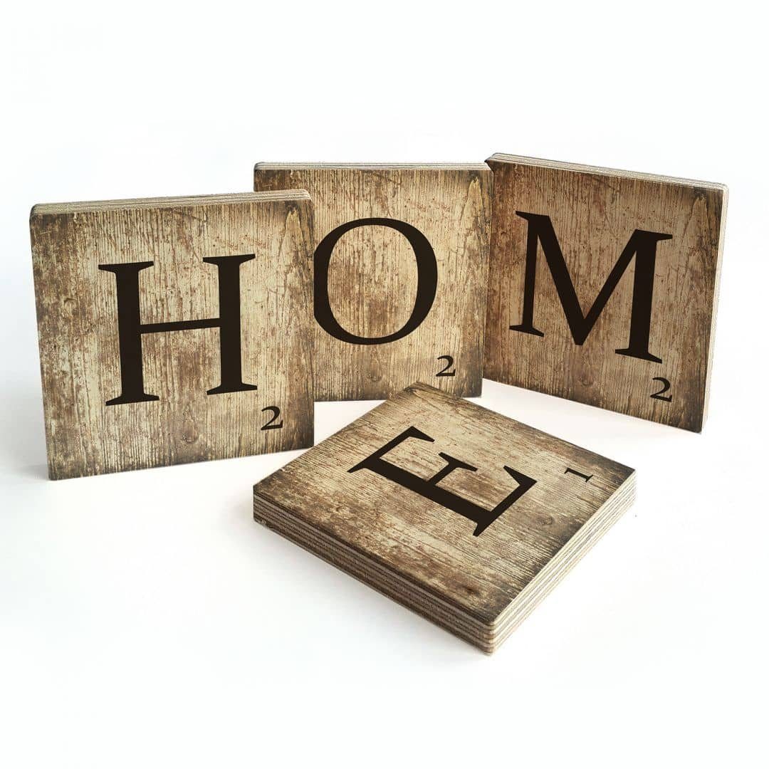 Deko-Buchstaben Vintage Scrabble Holzbuchstabe HOME Türschild Holz Schriftzug