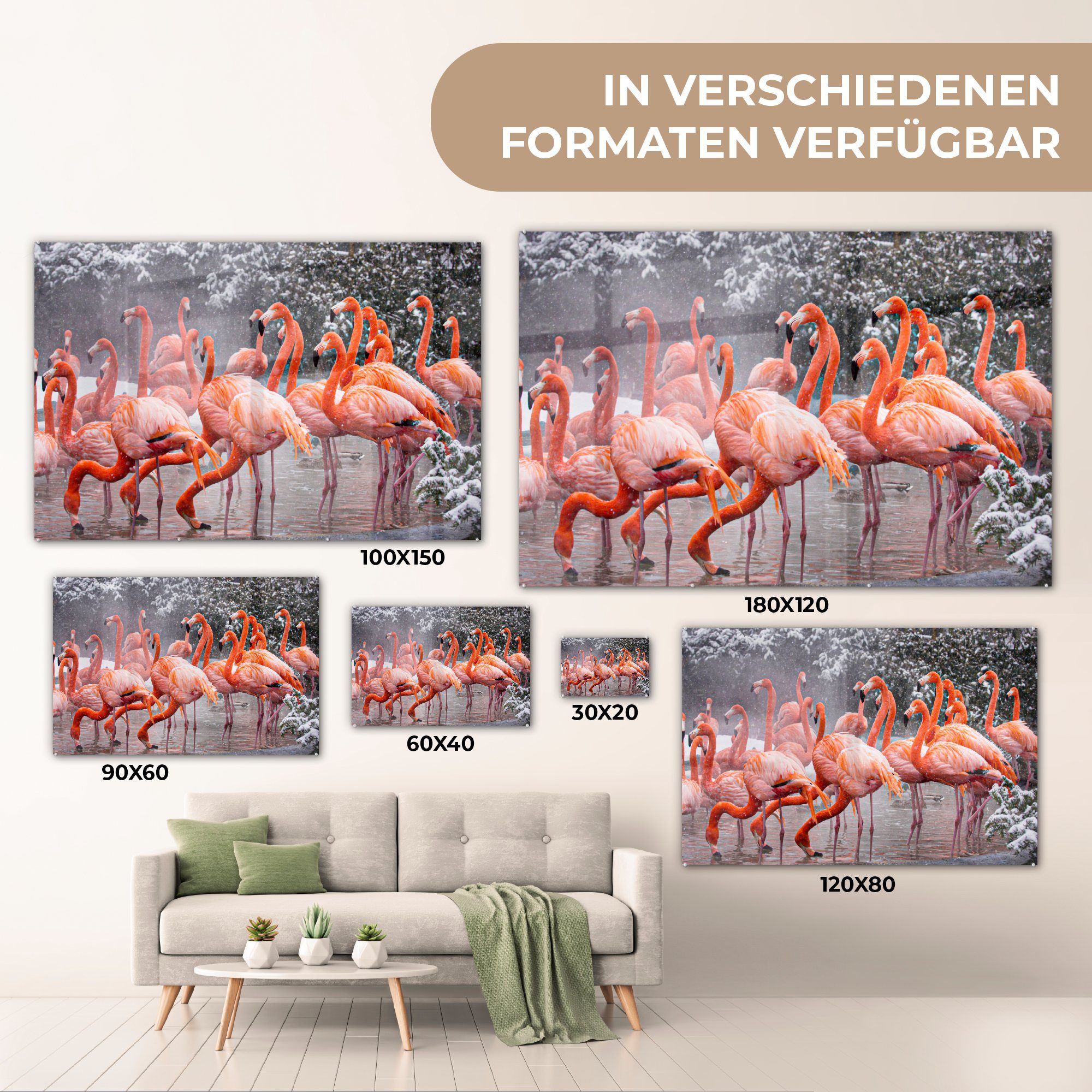 MuchoWow Flamingo Wohnzimmer & Acrylglasbild - Schnee Wasser, St), Schlafzimmer Acrylglasbilder - (1