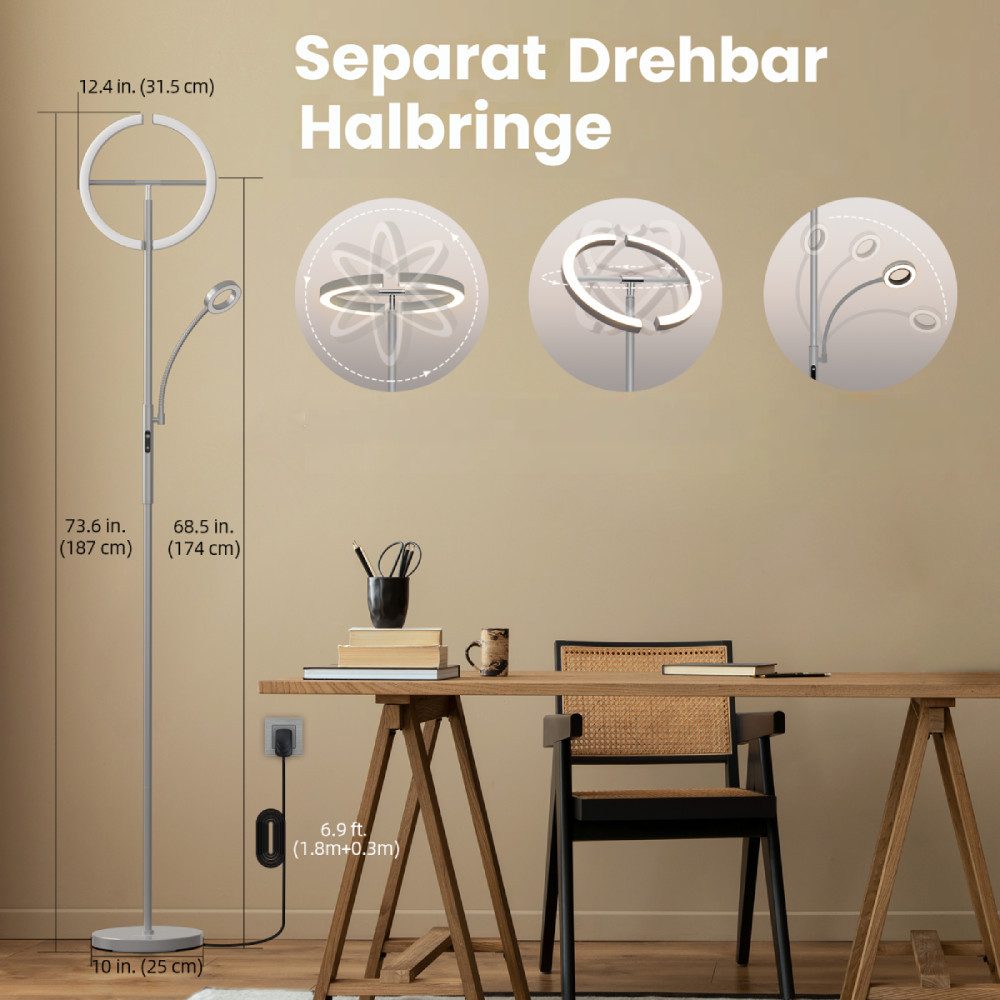 FIMEI Stehlampe 29W, mit Leseleuchte, Fernbedienung & Touch, LED fest integ günstig online kaufen