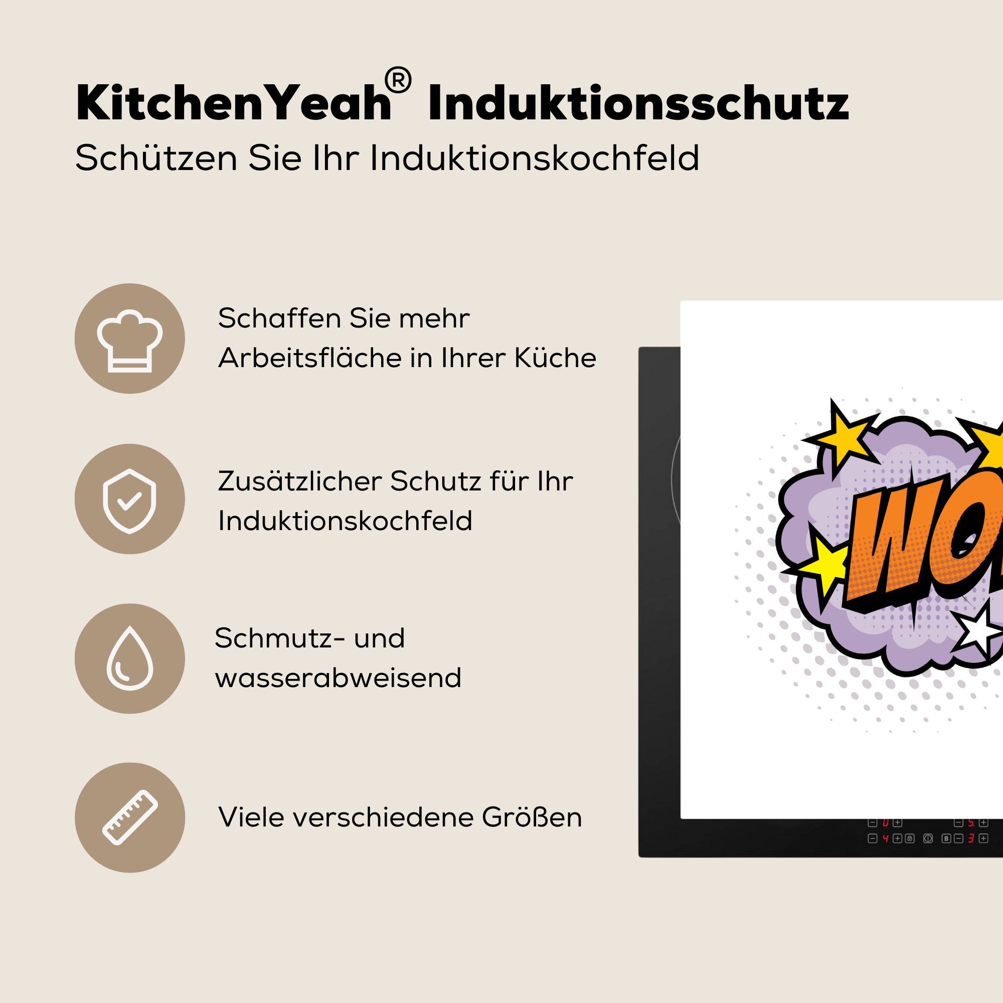 78x78 Wow! küche - tlg), für (1 Ceranfeldabdeckung, MuchoWow Arbeitsplatte Vinyl, - Herdblende-/Abdeckplatte Zitate, Sprichwörter cm,