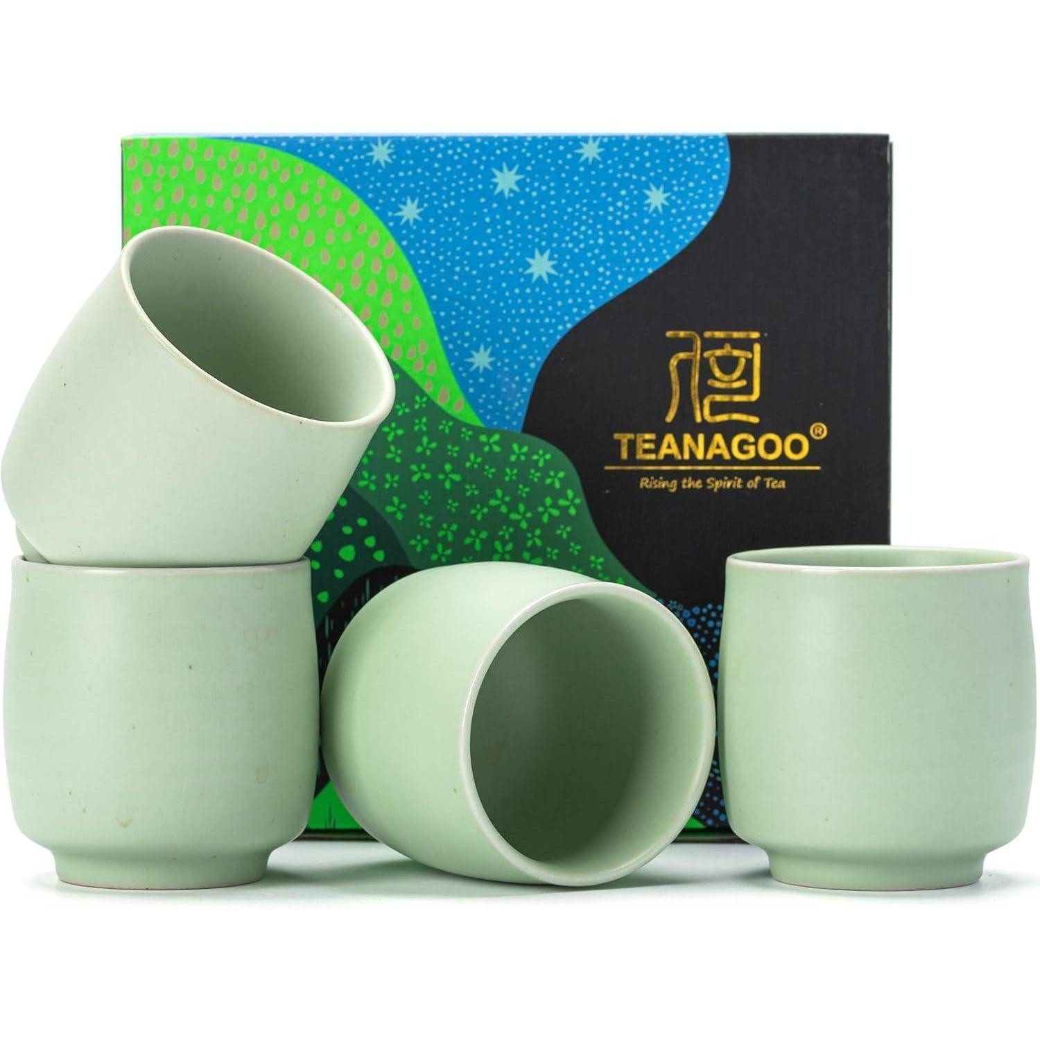 TEANAGOO Tasse Chinesische Teetassen 4er-Set, grün, 175 ml, handgefertigt, Mikrowelle