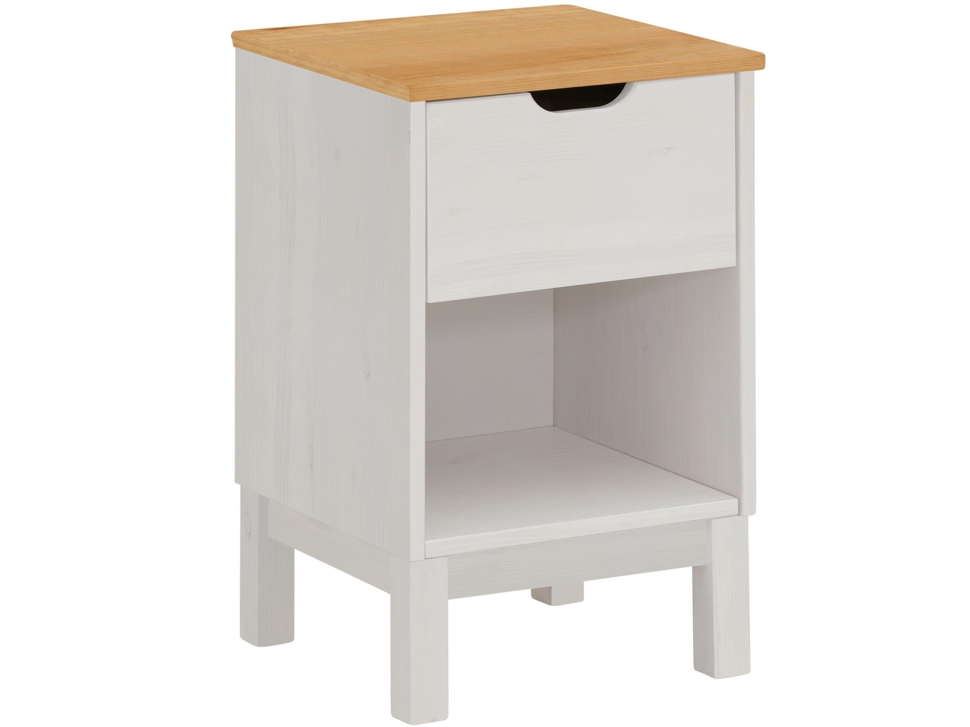 freiraum Nachtkommode Nachtkommode >Poznan< 1 Schublade in Weiß / Honig, Kiefer/MDF - 38x59x, 1 Schublade in Weiß / Honig, Kiefer/MDF - 38x59x35cm (BxHxT)