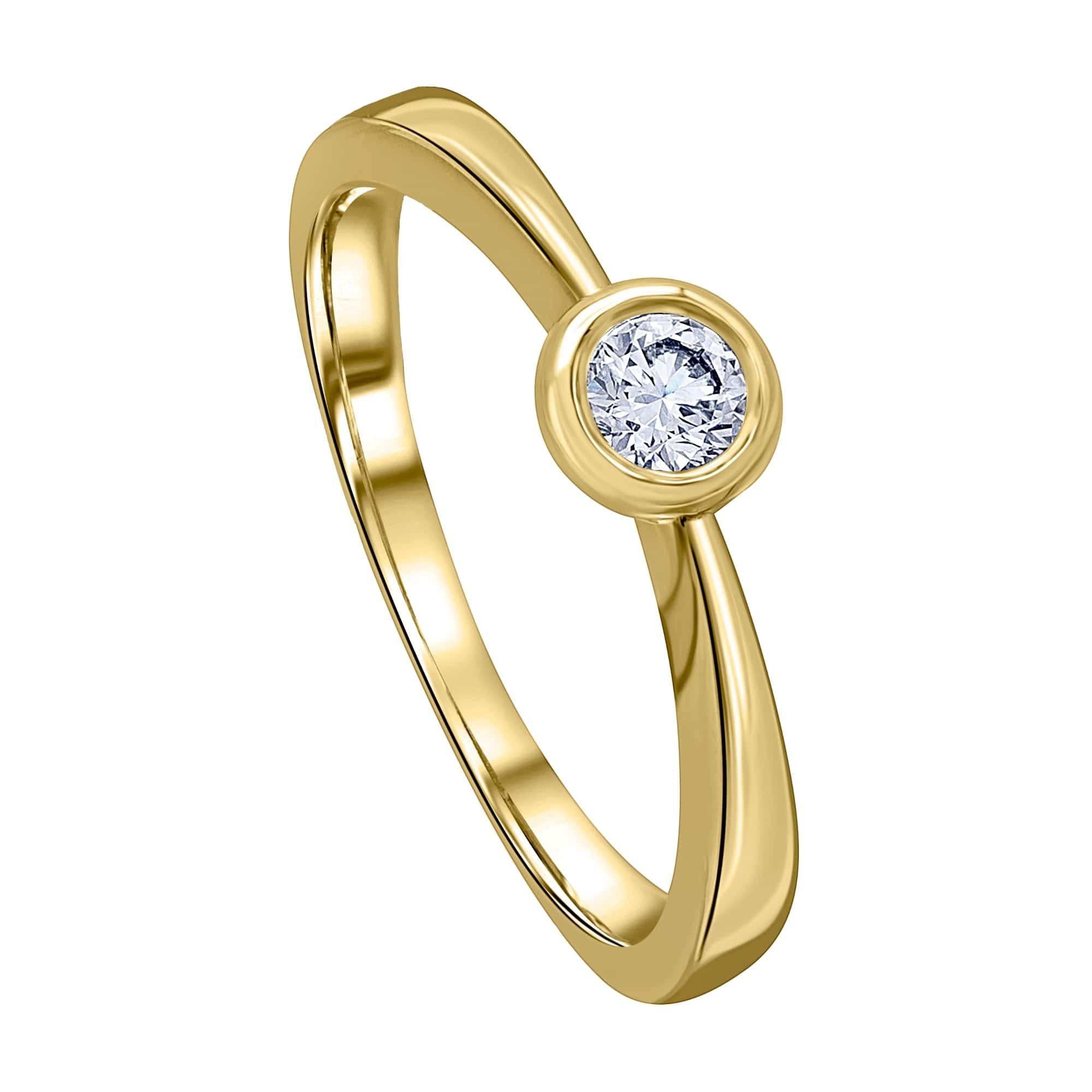 Ring 0.25 Gelbgold, ONE Diamantring aus Diamant ELEMENT Brillant Zarge Schmuck Zarge Gold 585 Damen ct
