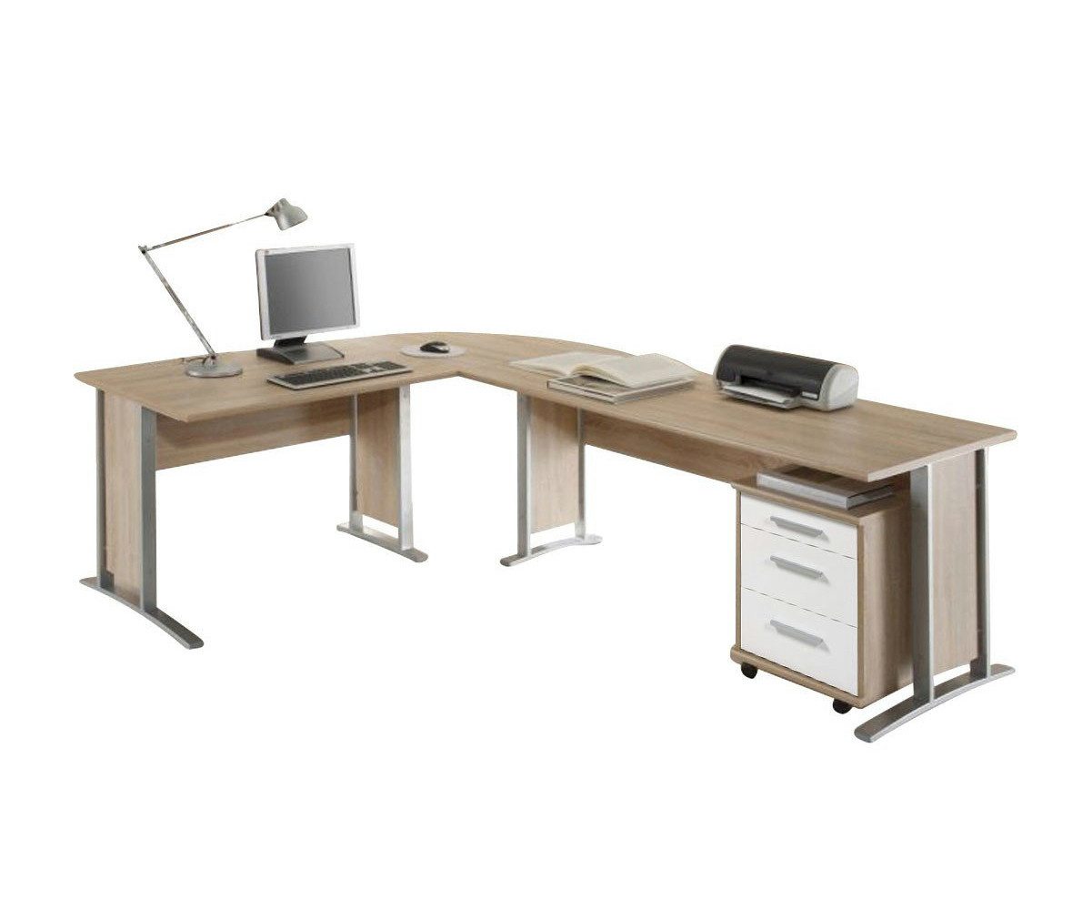 BEGA OFFICE Büromöbel-Set Office Line in Eiche Sonoma kombiniert mit Weiß oder Eiche Sonoma, (Komplett Set, 5-tlg., verschiedene Zusammenstellungen wählbar), MDF strapazierfähig langlebig