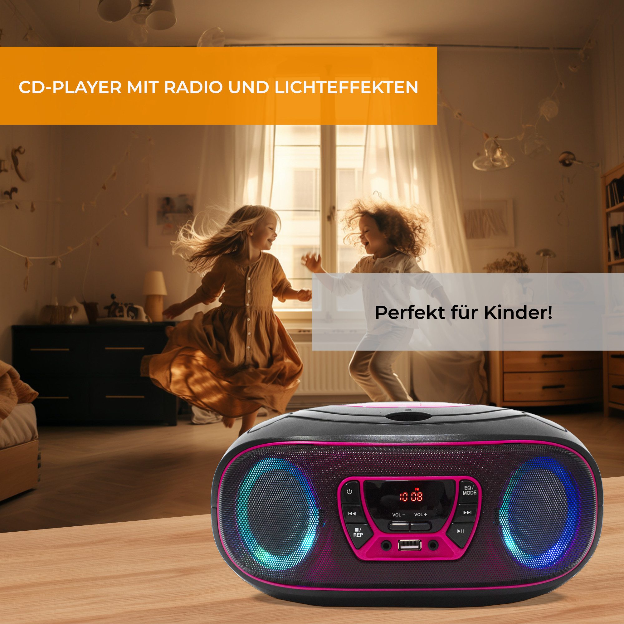 Denver TCL-212BTP CD-Player (LED-Beleuchtung in Lautsprechergittern, Bluetooth, USB & AUX, CD/FM, LED-Beleuchtung in Lautsprechergittern, Bluetooth, USB & AUX, CD/FM)