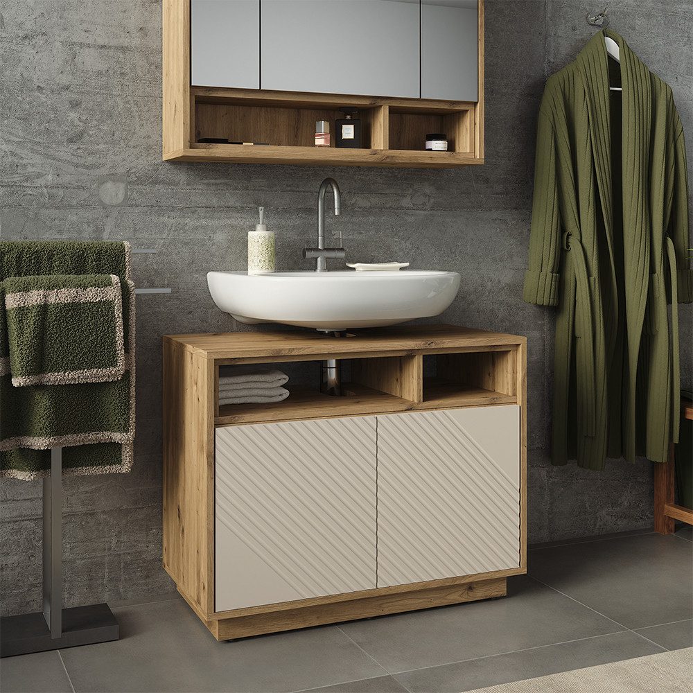 Vicco Waschbeckenunterschrank Beatrice, Cashmere/Artisan-Eiche, 80 x 64 cm mit 2 Türen (1-St)
