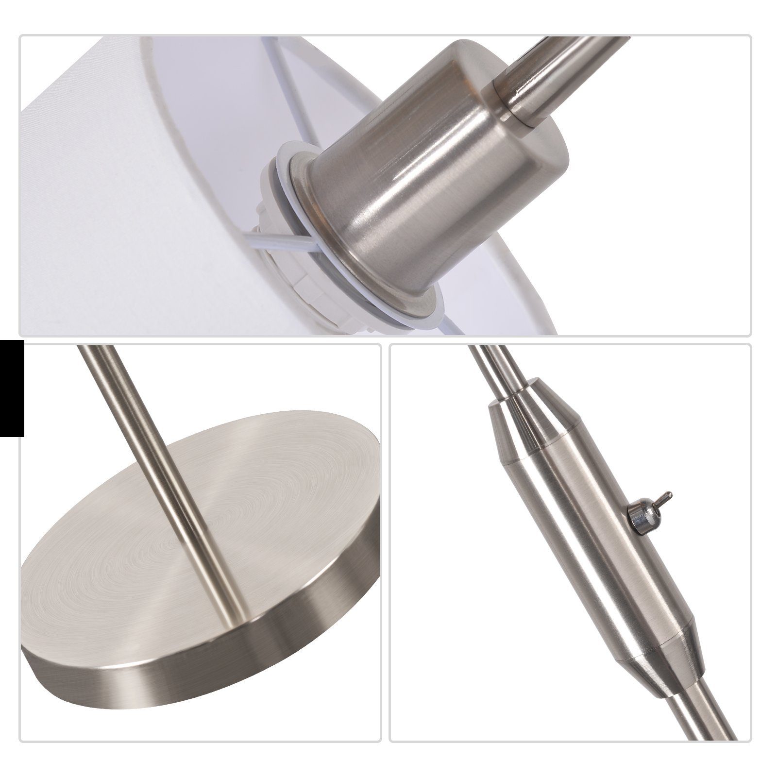 ZMH LED Stehlampe Wohnzimmer Vintage Schwarz Stehleuchte Stoff Bogen 360°, Einfache Installtion, ohne Leuchtmittel, Metallsockel E14 Stofflampenschirm