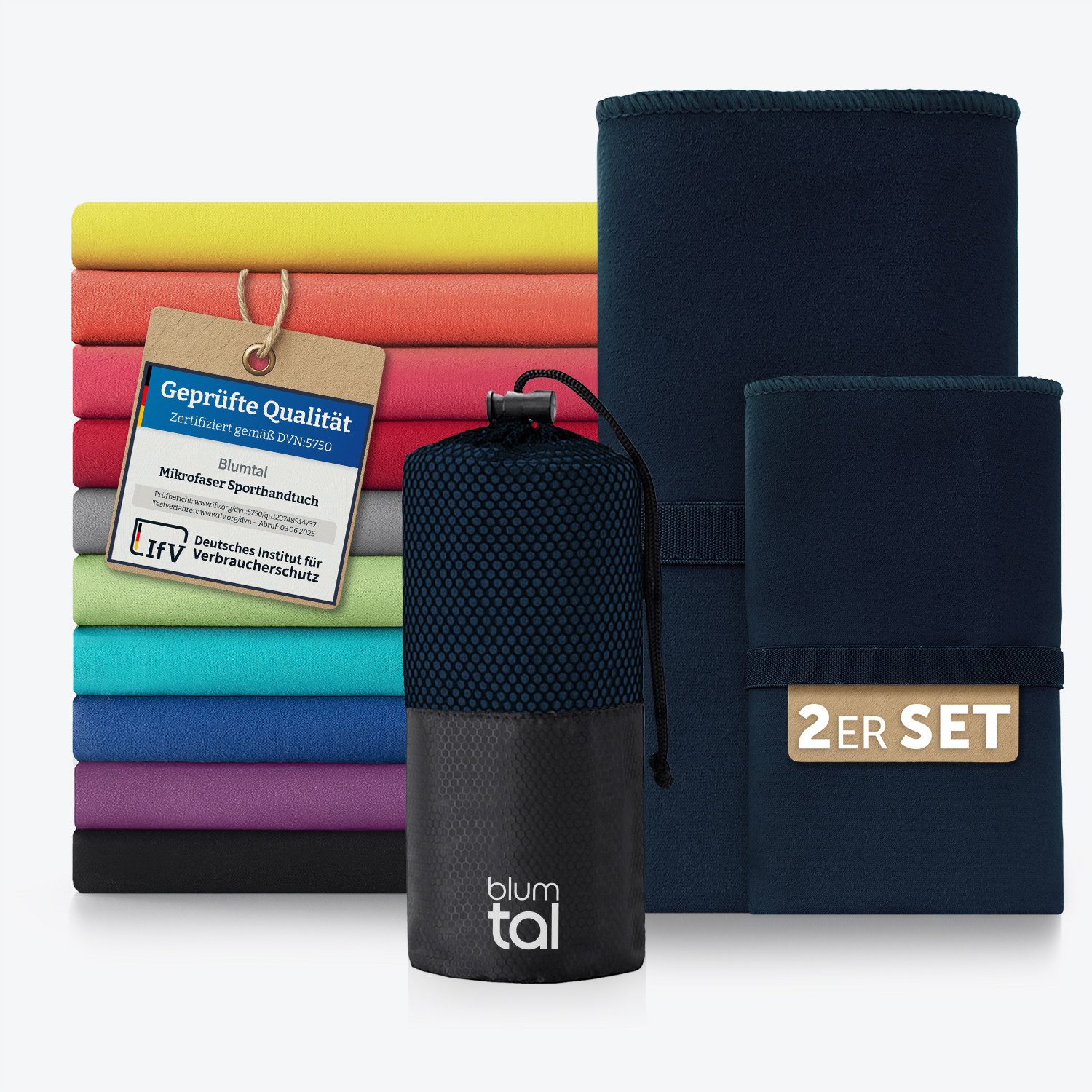 Blumtal Sporthandtuch Mikrofaser Handtücher Set, Mikrofaser (2-St), Ultra leicht, kompakt & schnelltrocknend