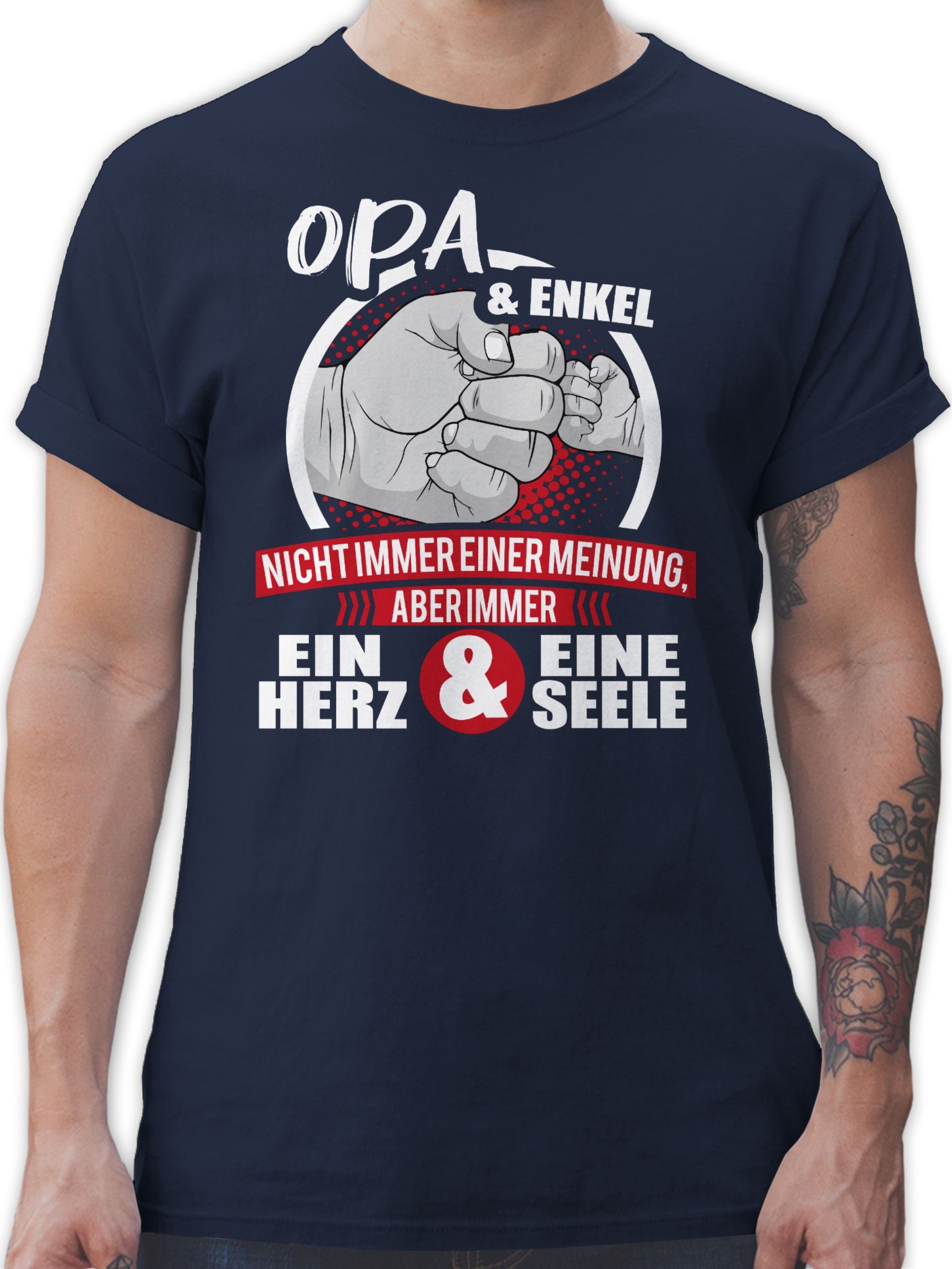 Shirtracer T-Shirt Opa & Enkel Immer ein Herz & eine Seele - weiß/rot Opa Geschenke 2 Navy Blau