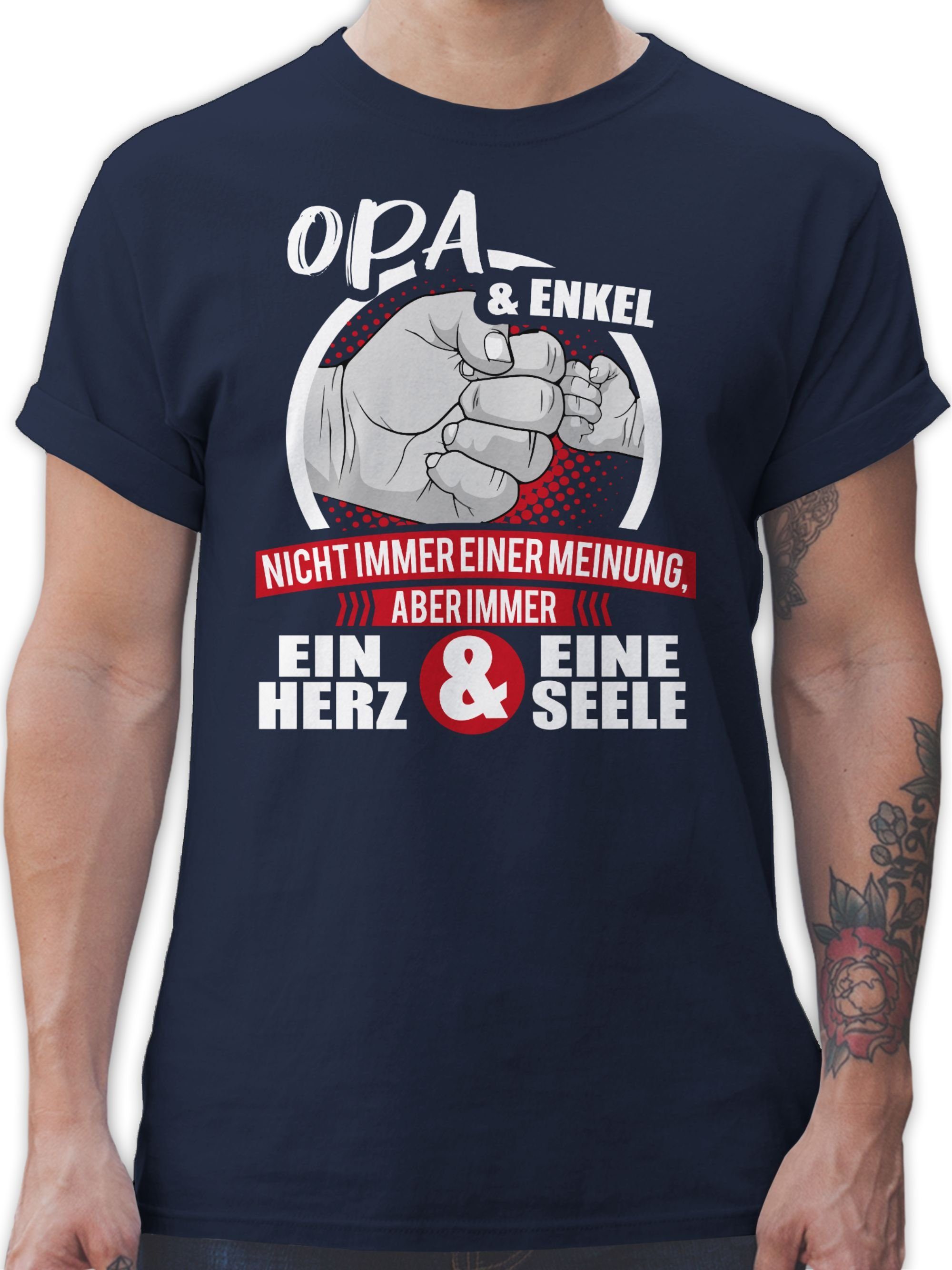 & weiß/rot Geschenke - Blau Shirtracer Herz Navy ein 2 Seele Opa eine Immer Enkel & Opa T-Shirt