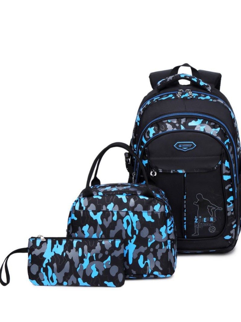 MOPUEA Schulrucksack Schulrucksack-Set Jungen Teenager coole Camouflage-Büchertaschen, mit Lunchbox, Federmäppchen, 3-teilig