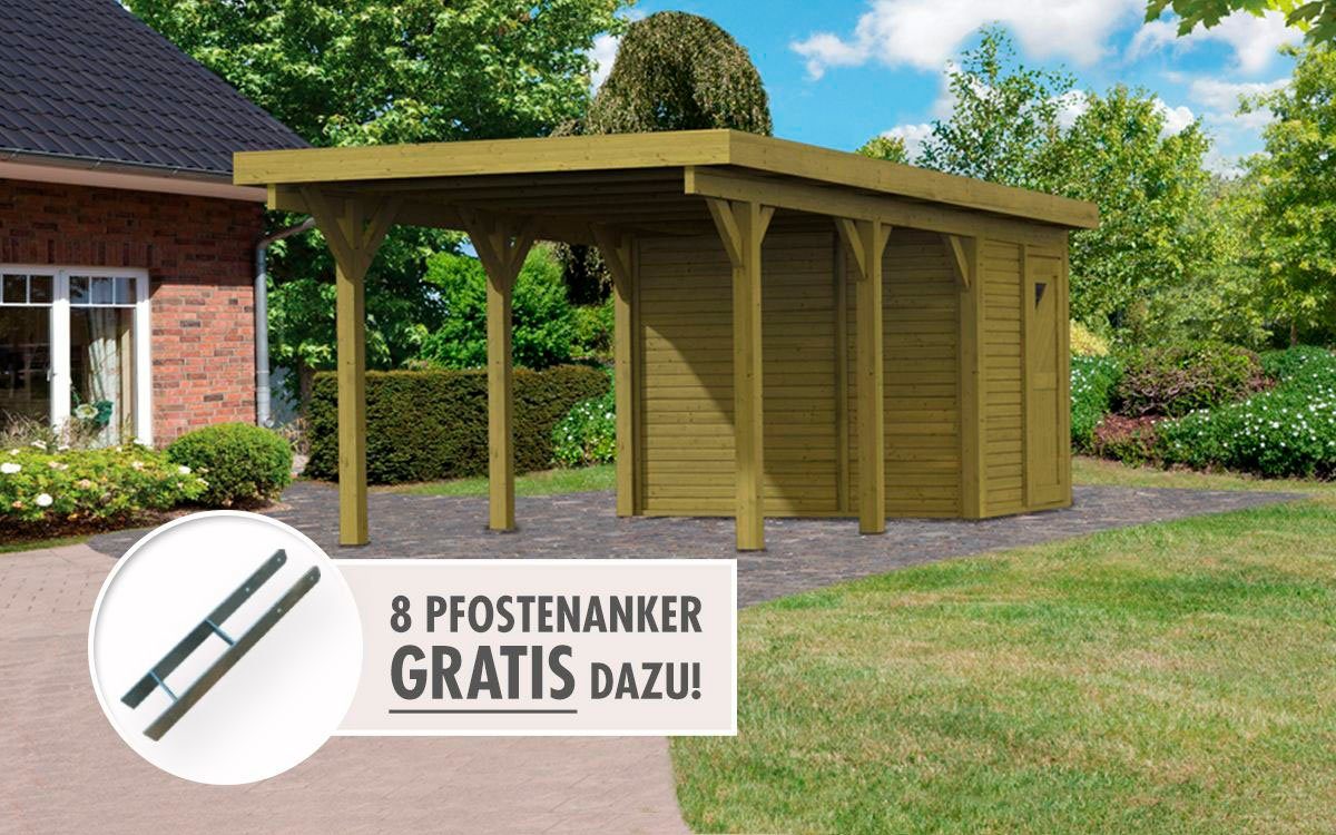 Karibu Einzelcarport Classic 2, BxT: 318x670 cm, 206 cm Einfahrtshöhe, (Set), mit Geräteraum