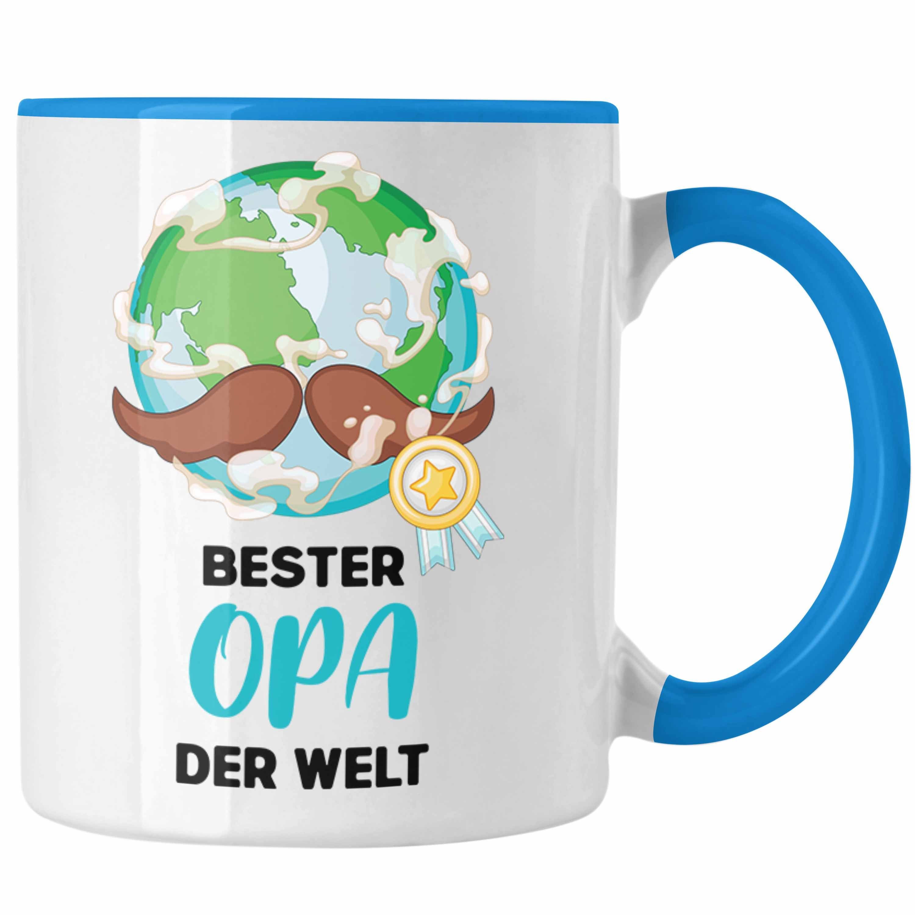 Trendation Tasse Trendation - Bester Opa Der Welt Geschenk Tasse Kaffeetasse Spruch Lustig von Enkel zum Geburtstag Weihnachten Blau