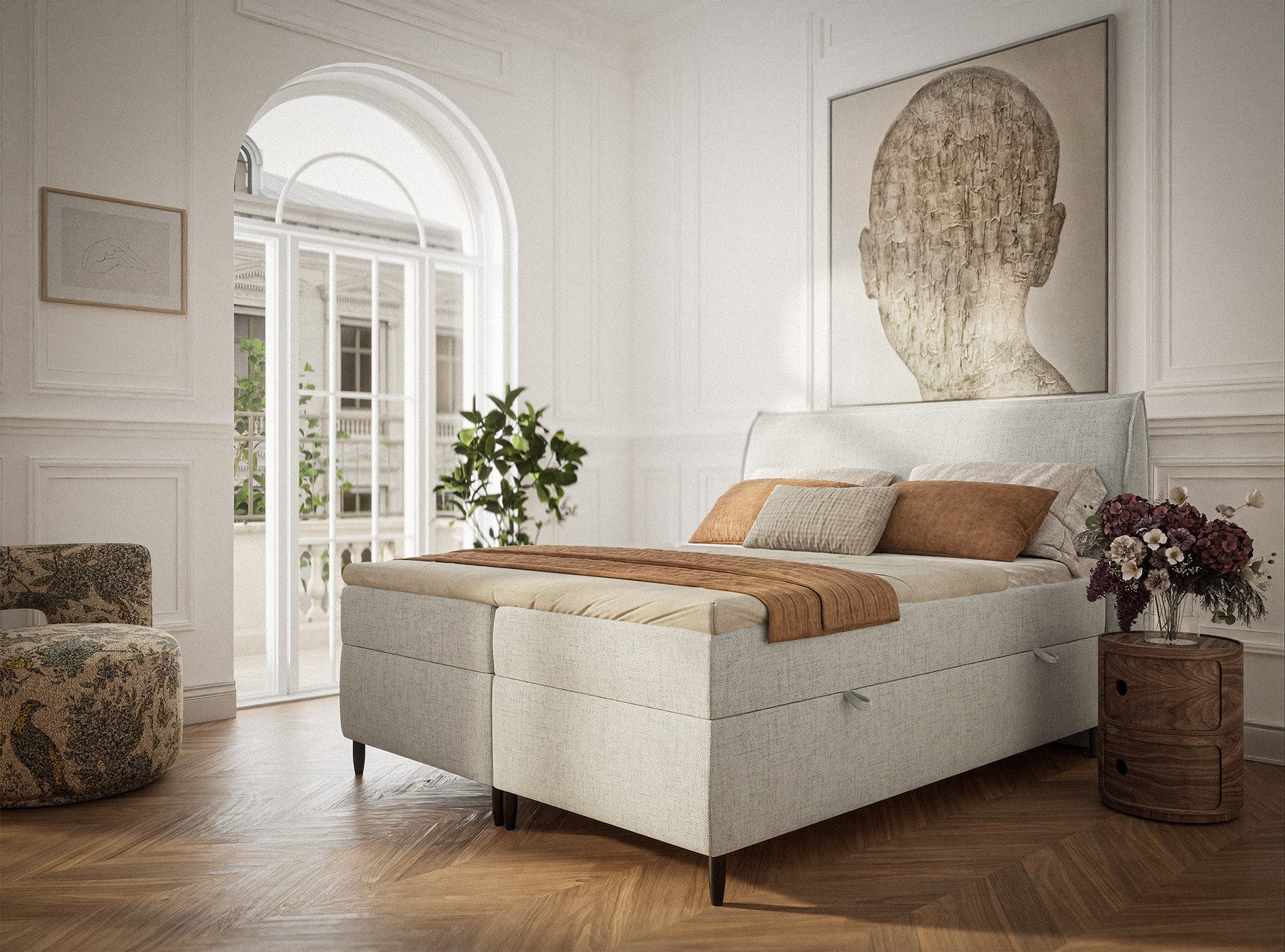 Maison de Rêve Boxbett Corvus mit Bettkasten (Matratze, Stauraum, Kopfteil, Topper), Boxspringbett mit Taschenmatratze H3, Doppelbett, inkl. Visco-Topper