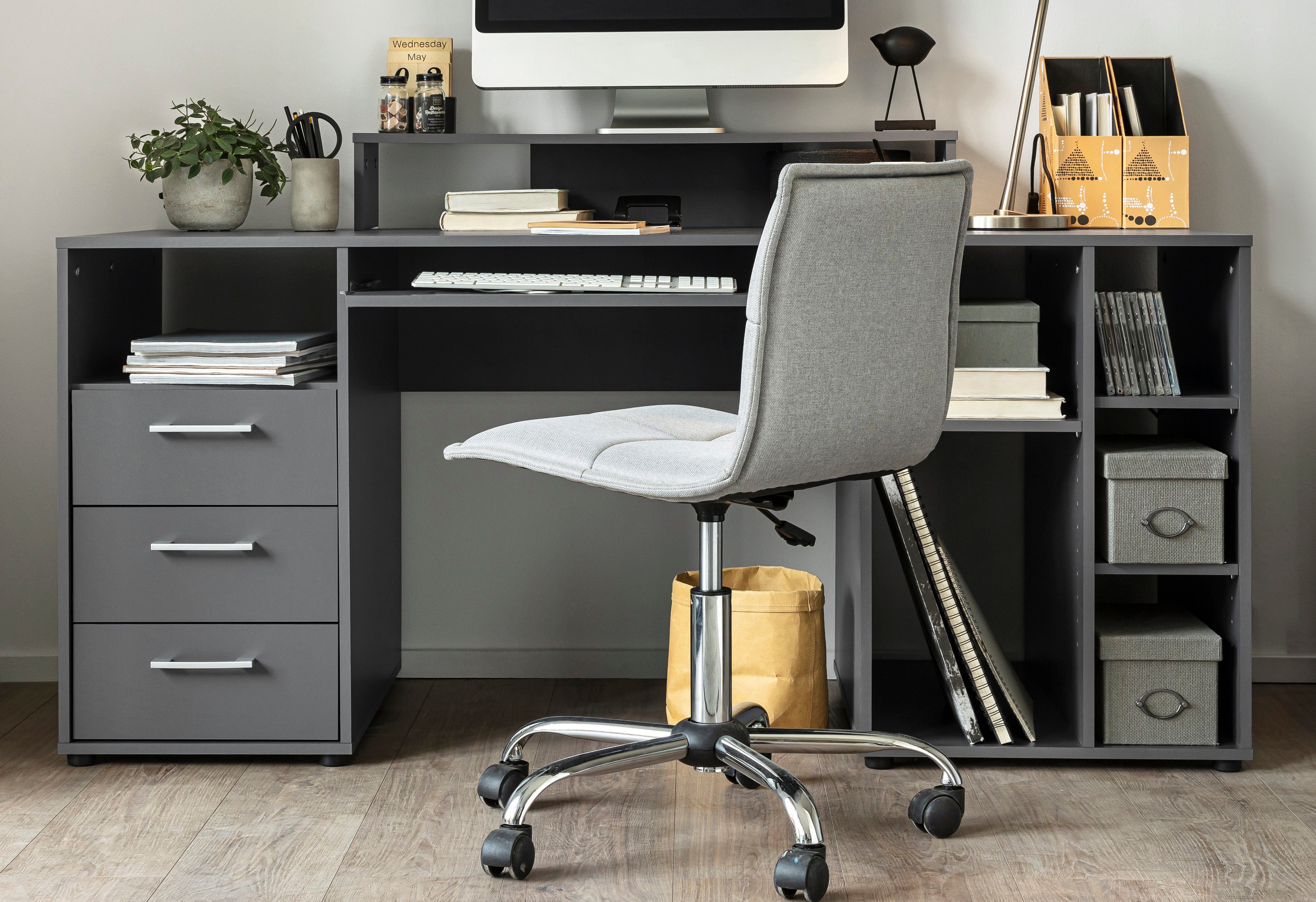 VOGL Möbelfabrik Schreibtisch Timra, Tastaturauszug, Aufsatz & Towerfach, B günstig online kaufen