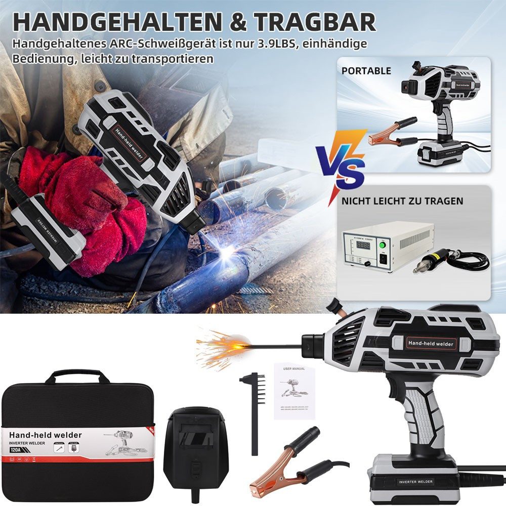 PRIISF Inverterschweißgerät Lichtbogenschweißgeräte Tragbare Handschweißgerät IGBT Wechselrichter, 20-120ampfbarem Ausgangsstrom, 6 Variable Stromanpassung, geeignet für 1/16"-3/32" (1-2,5mm) Schweißstangen, Tragbar 4600W Arc Schweißmaschine,1.8 kg Ultraleichter schweissgerät