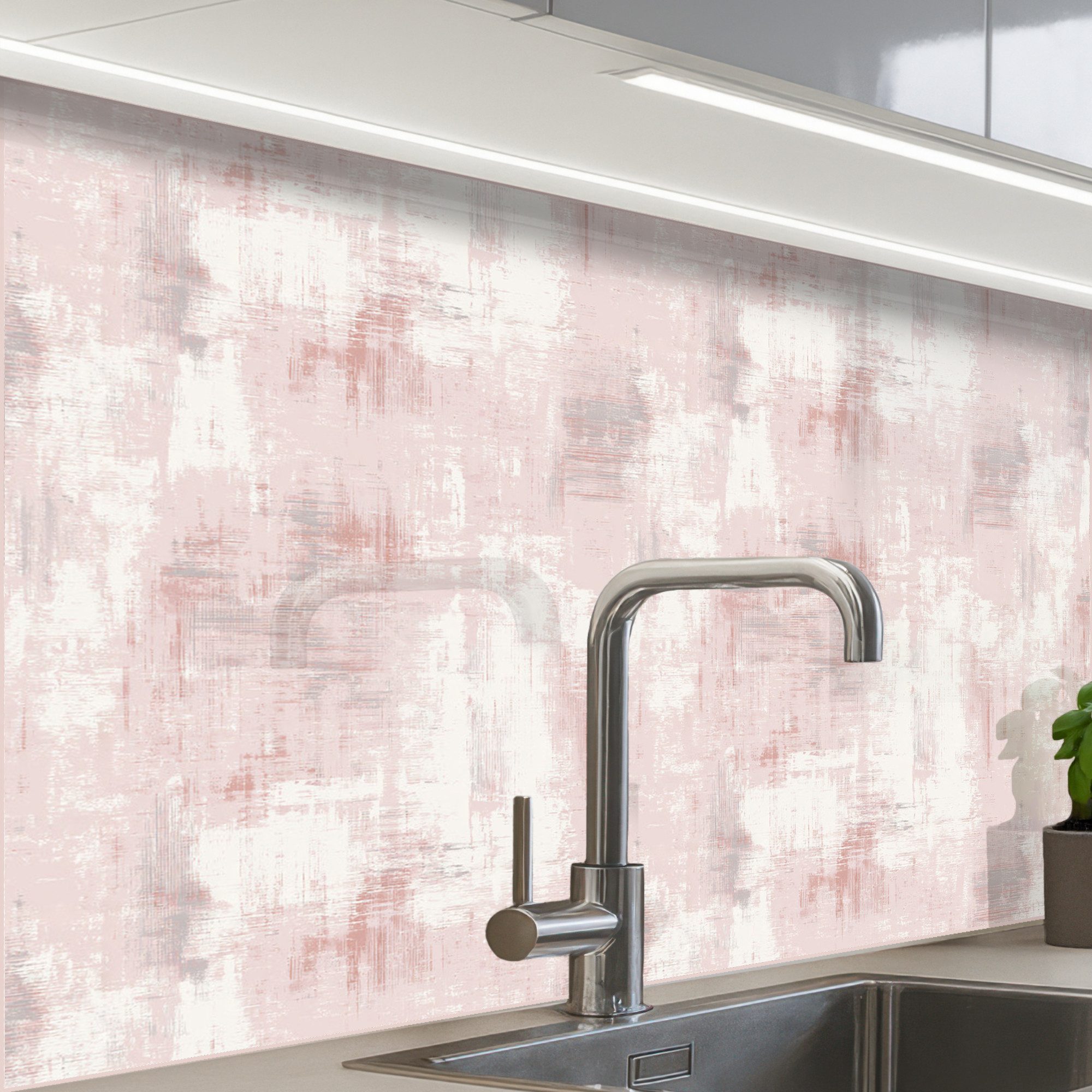 KitchenYeah Küchenrückwand Muster selbstklebend (keine Folie) Pinselstreifen - Verblasst - Rosa, (1-tlg), Spritzschutz, Küche, Rückwand, Küchenwand, Küchenfront, 30x20 cm