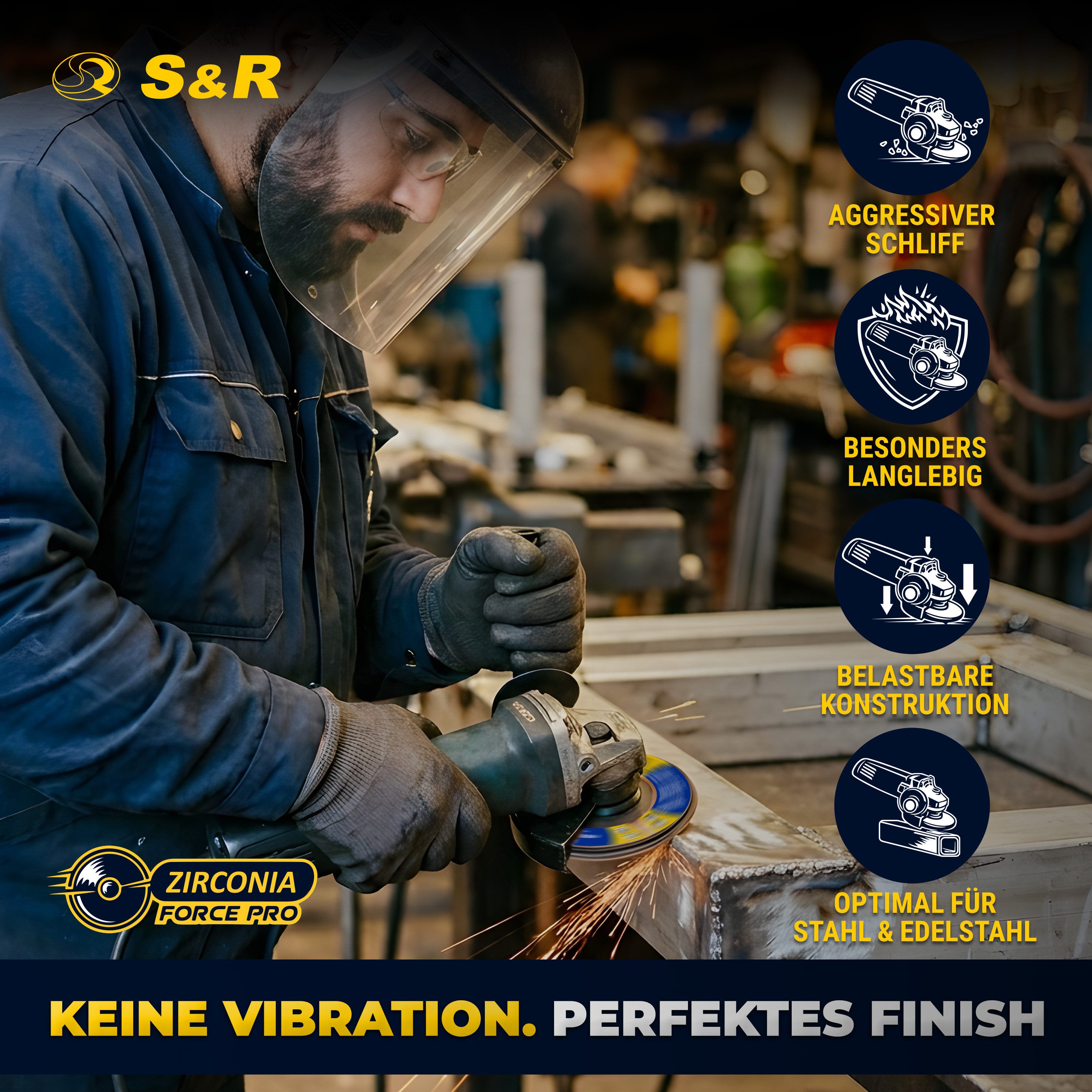 S&R Schleifscheibe Fächerschleifscheiben Set, 125 x 22,23 mm, Profi Qualität, (Set, 10 St., 10-teilig), T29, Lamellenschleifer Satz für Stahl, Edelstahl, Körnung P60