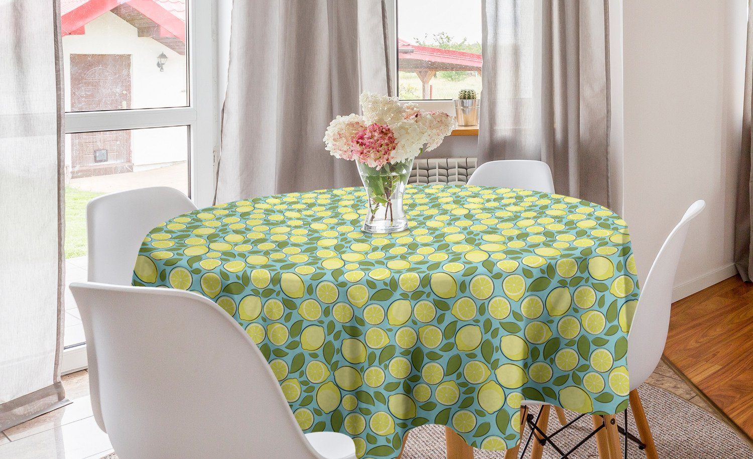 Abakuhaus Tischdecke Kreis Tischdecke Abdeckung für Esszimmer Küche Dekoration, Zitronen Zitrusfrüchte Pastelltöne