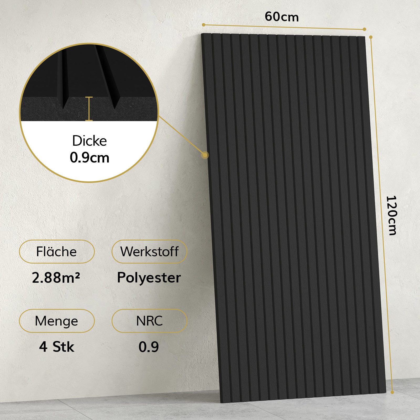 TONOR Schallschutzpaneel Akustikpaneele selbstklebend, 120x60x0.9 cm Schallschutz wand, (4-tlg)
