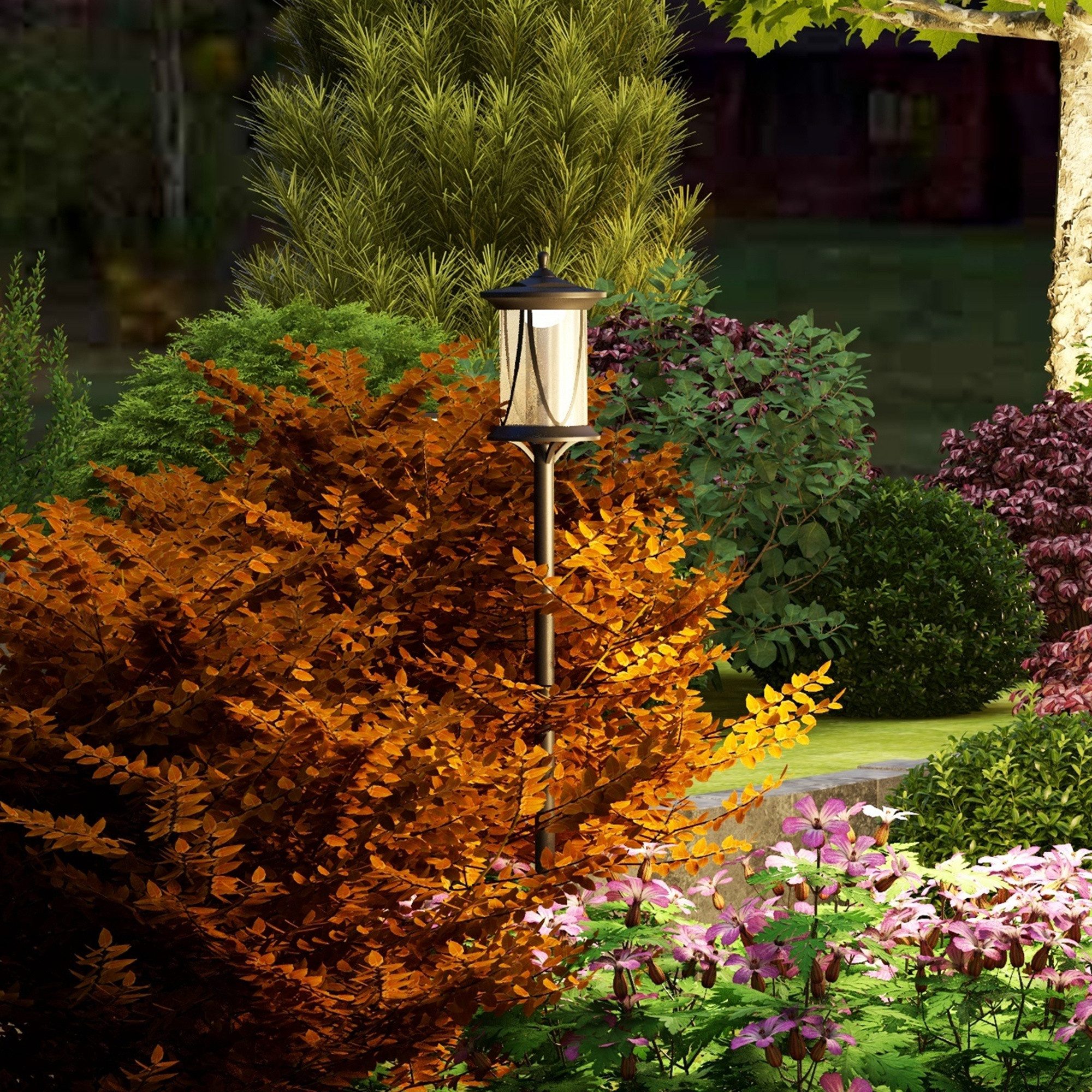 Outsunny LED Gartenleuchte Solar Gartenlaterne Gartenlampe Kaltweiß Licht, mit Lichtsensor, LED fest integriert, Kaltweiß, für Garten, Schwarz