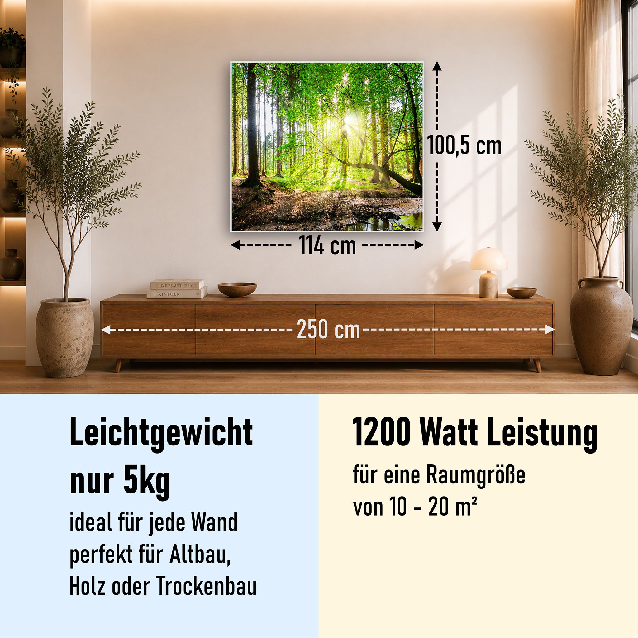 STEINFELD Heizsysteme Infrarotheizung Bild 1200W, 114x100cm, Made in Germany, 7 Jahre Garantie, mit Thermostat, Silber