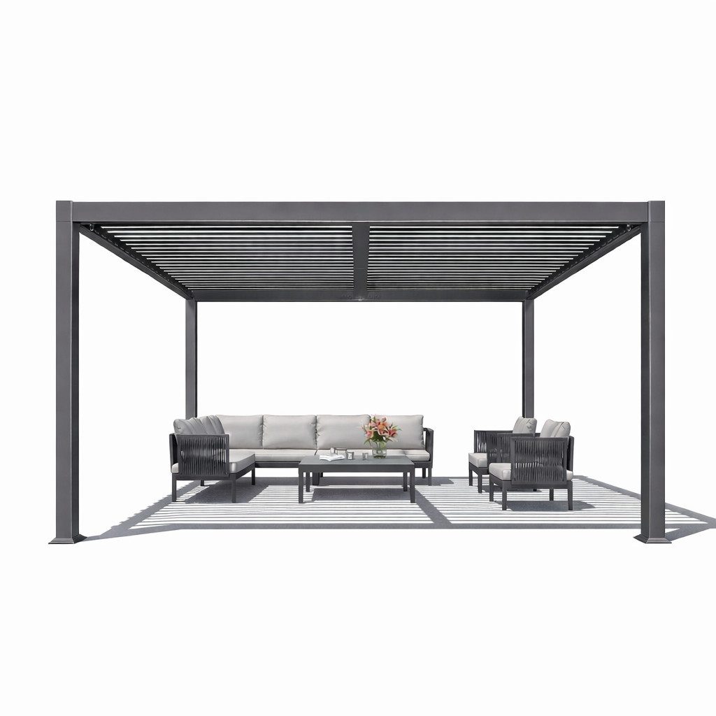 PURPLE LEAF Pergola Alu Terrassenüberdachung mit Lamellendach, stabiler Gartenpavillon, wasserdichte Gartenüberdachung für Balkon, Carport oder Grillplatz