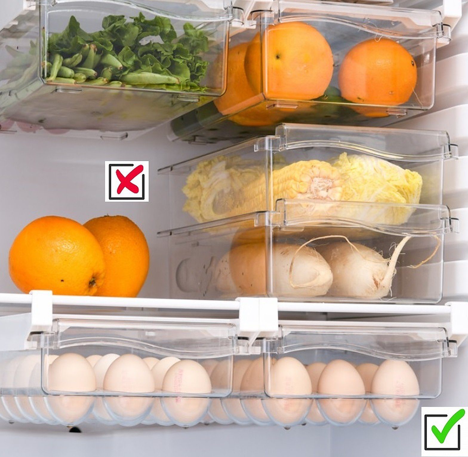 Kühlschra Korbeinsatz ohne Set Deckel, 4er Universal BAYLI Eierbehälter Kühlschrank für