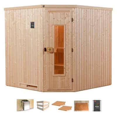 weka Sauna Varberg 3, BxTxH: 194 x 194 x 199 cm, 57 mm, 7,5 kW Bio-Ofen mit ext. Steuerung