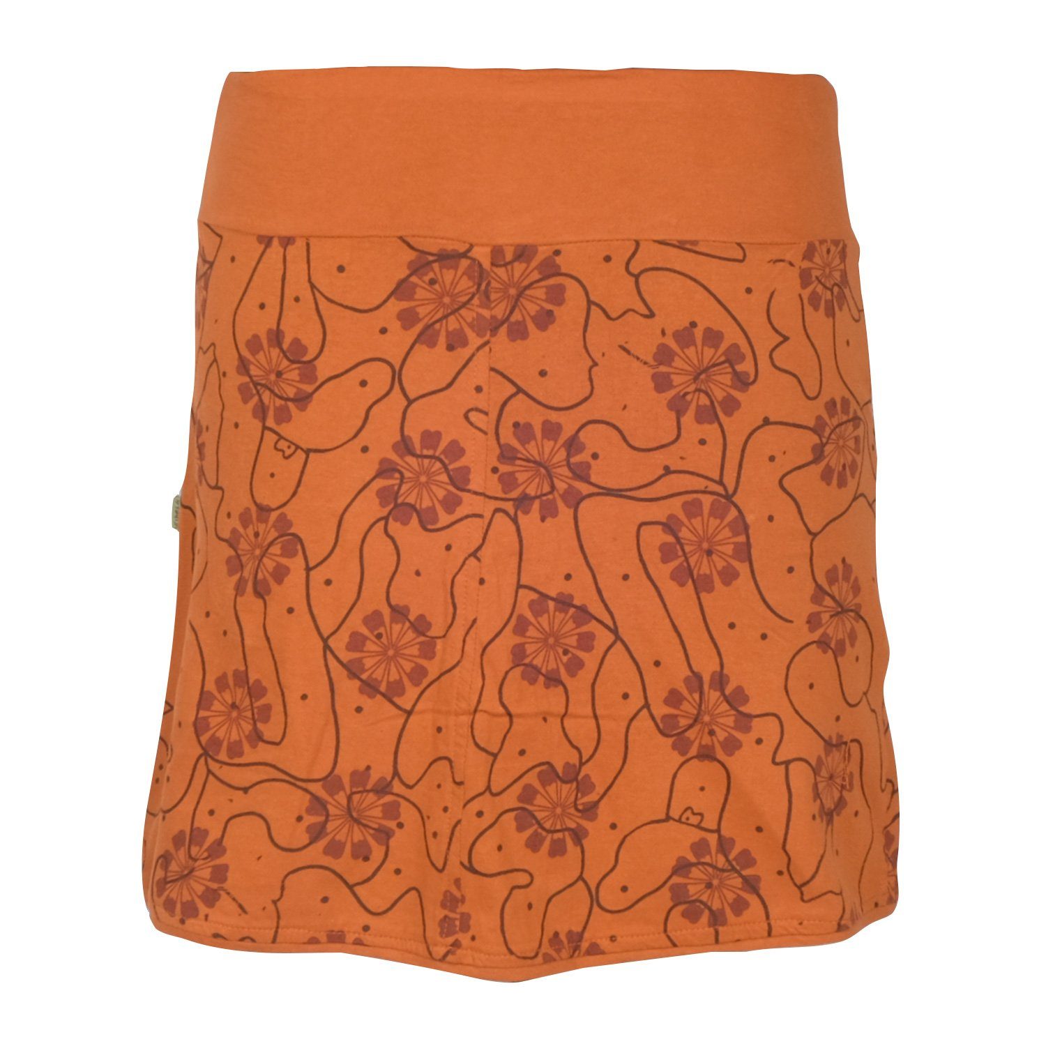 Retro Hippie Vishes orange Taschen Style 80er bedruckt Blumen Baumwoll-Rock Jahre 70er Jerseyrock Goa, Muster Ornamente,