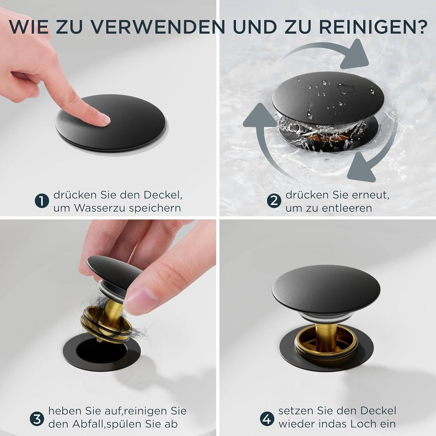 LuxusKollektion Waschtischarmatur Waschtischarmatur Wasserfall Ablaufgarnitur Schwarz 110mm Matt-schwarz – Bild 4 von 5