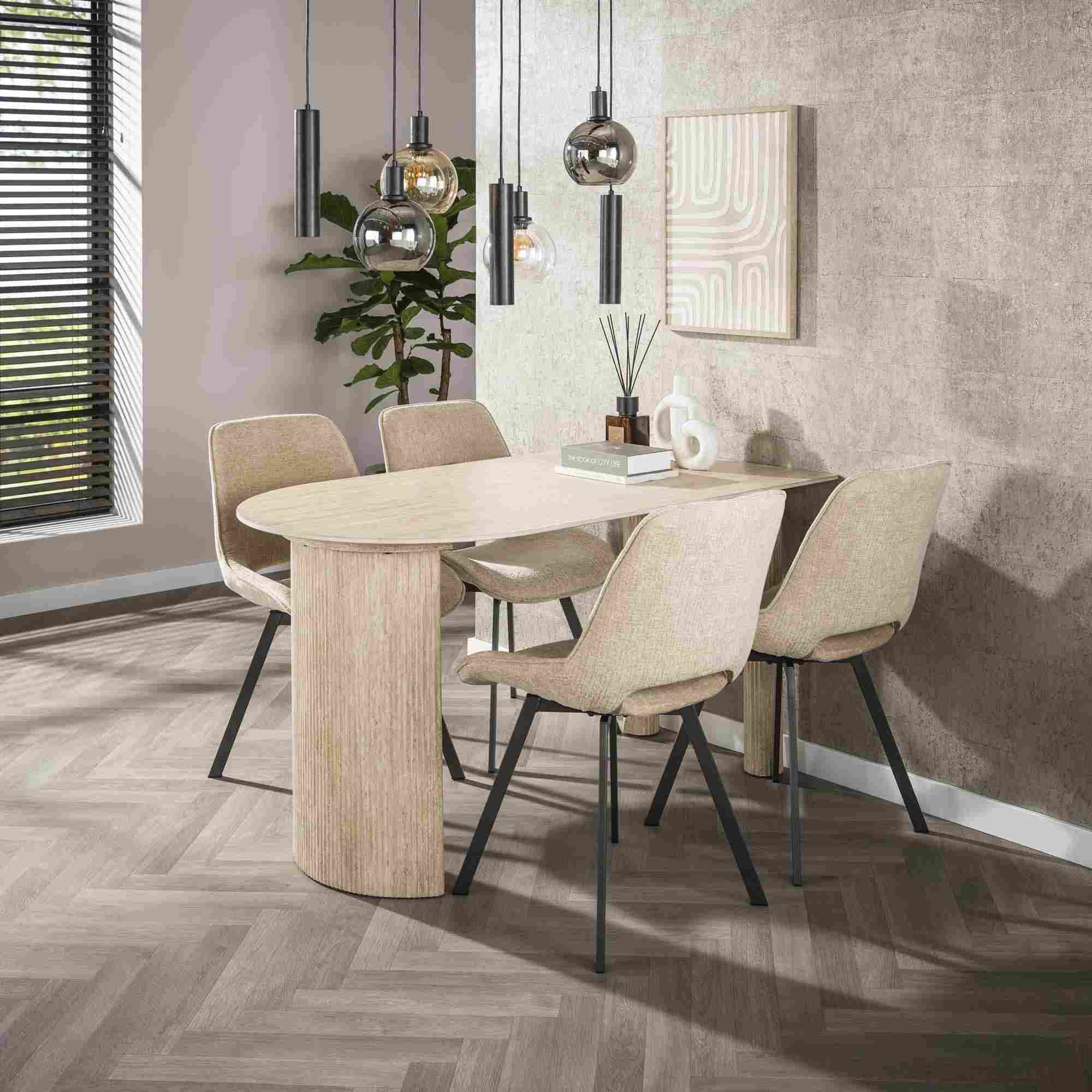 Feeling4Home Stuhl 4er-Set Levi 360° drehbar mit Stoffbezug, Sand, Drehbar, Weicher und bequemer Stoff