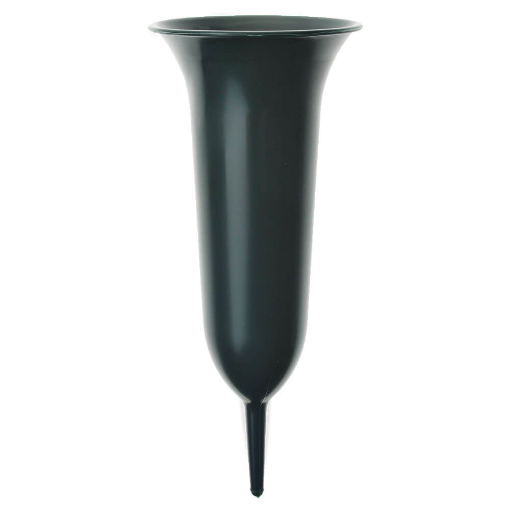 matches21 HOME & HOBBY Dekovase Grabvase Trichter mit Erdspieß frostsicher grün 31 cm (1 St), Grab-Vase zum Stecken mit Rand aus Kunststoff als Grabdeko