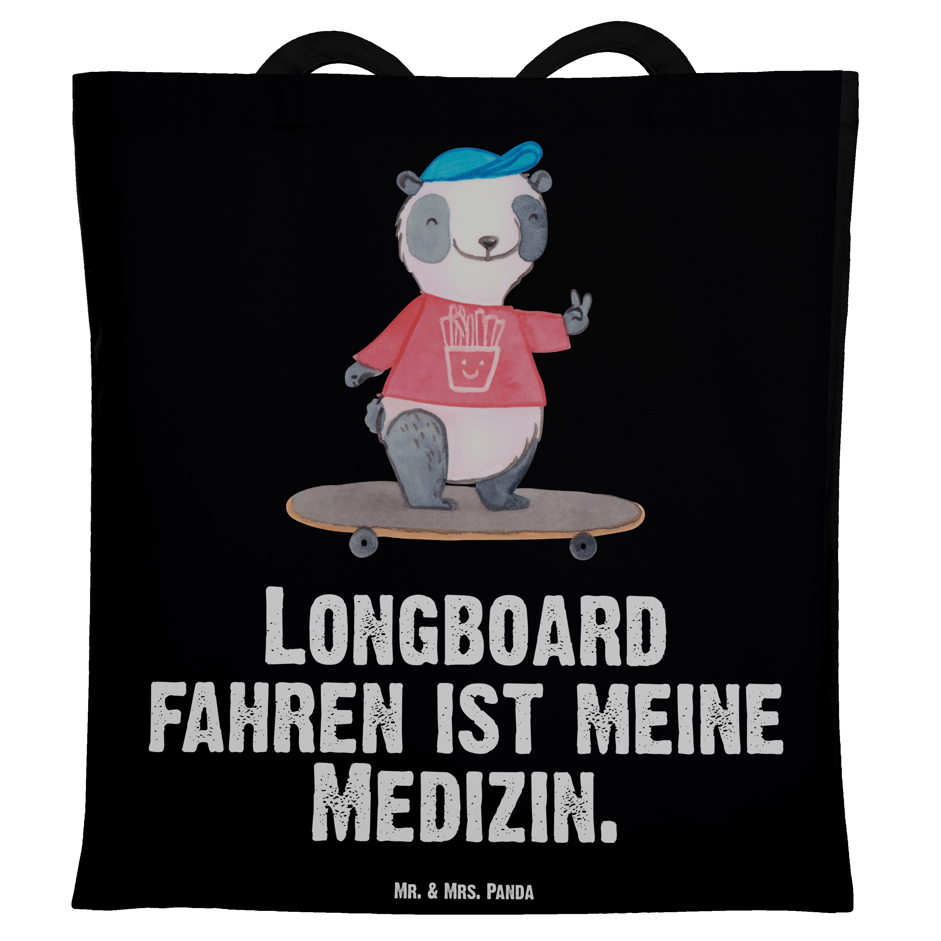 Mr. & Mrs. Panda Tragetasche Panda Longboard fahren Medizin - Schwarz - Geschenk, Sportart, Skateb (1-tlg)