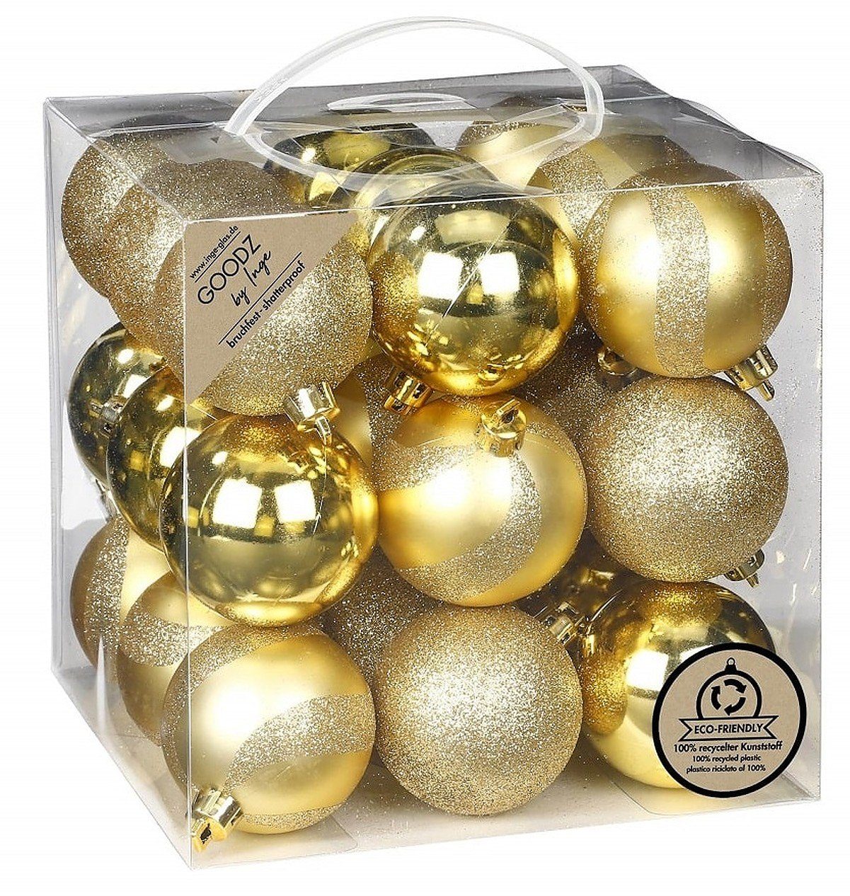 INGE-GLAS® Christbaumschmuck Inge's Weihnachtskugeln 27 Stück 6 cm Gold, Kunststoff, bruchfest, Baumdekoration, Baumschmuck, Weihnachtsdekoration