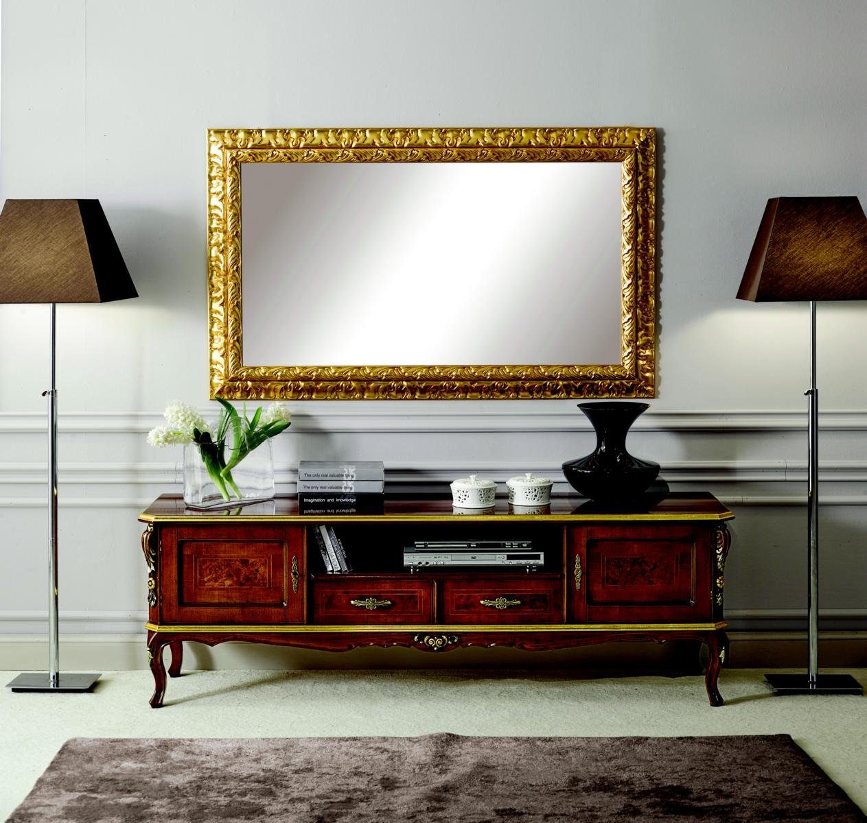 Möbel Holzmöbel Set Sideboard Luxus Italienische Wohnzimmer-Set JVmoebel Holz Spiegel 2tlg rtv Lowboard