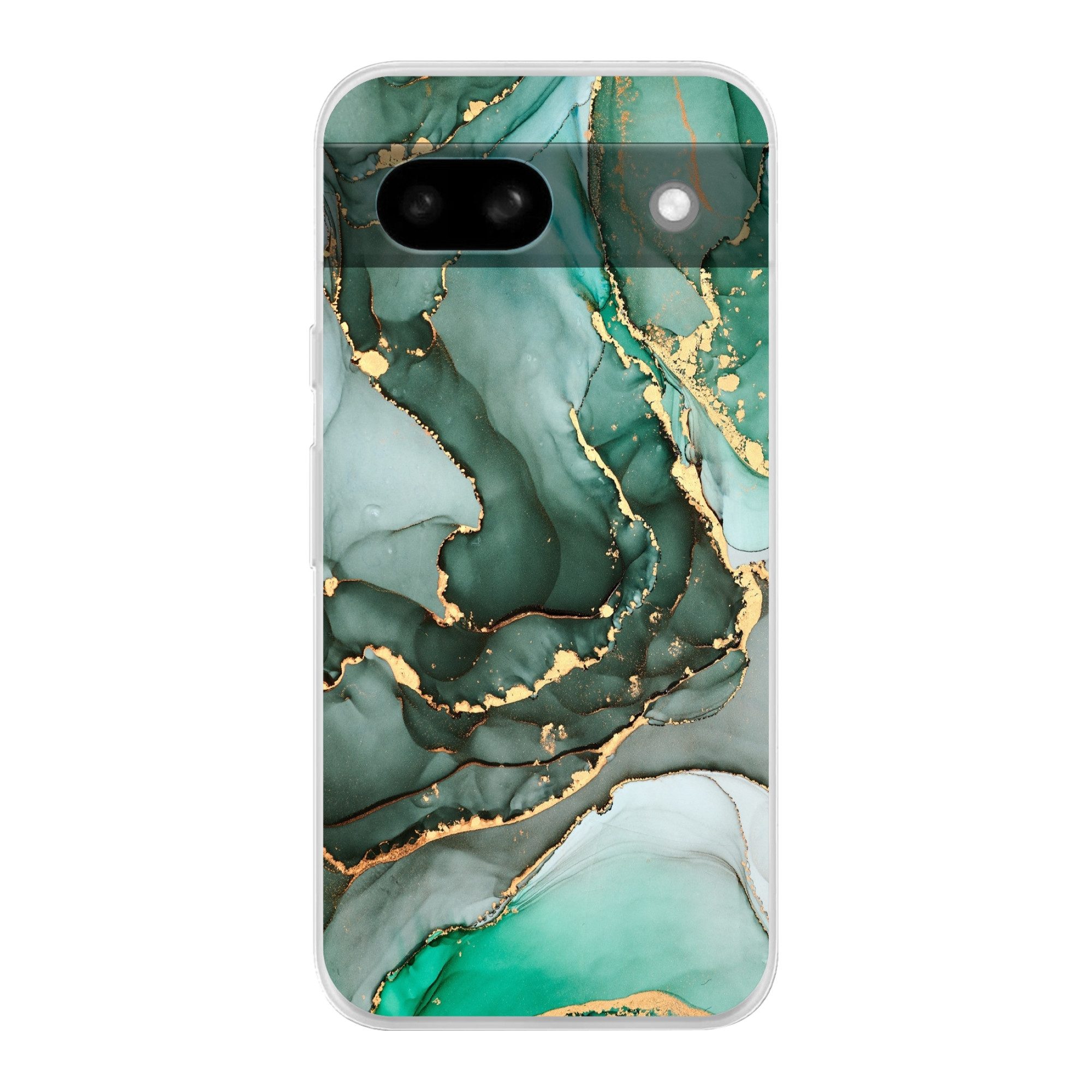 MuchoWow Handyhülle für Google Pixel 8a Gold - Marmor - Grün - Luxus - Marmoroptik - Grau, Phone Case, Silikon, Schutzhülle Dünn