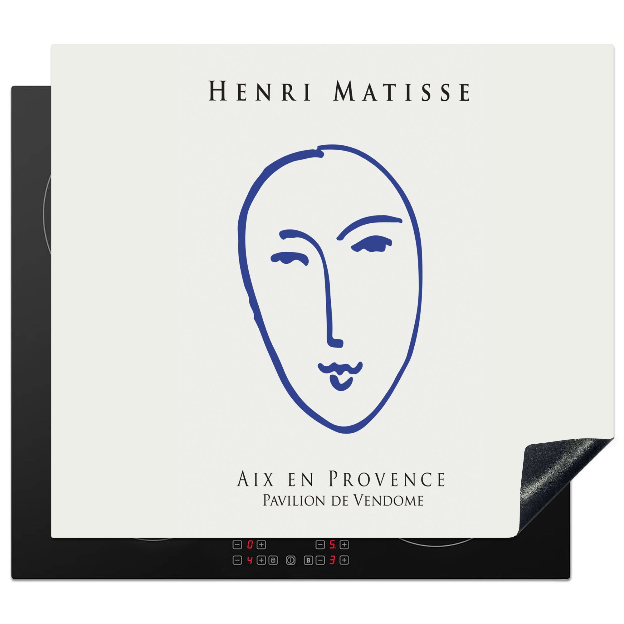 Arbeitsfläche tlg), Kopf Abstrakt, - - Blau Henri Frau Matisse 60x52 cm, Herdblende-/Abdeckplatte Vinyl, - (1 nutzbar, Ceranfeldabdeckung - MuchoWow Mobile