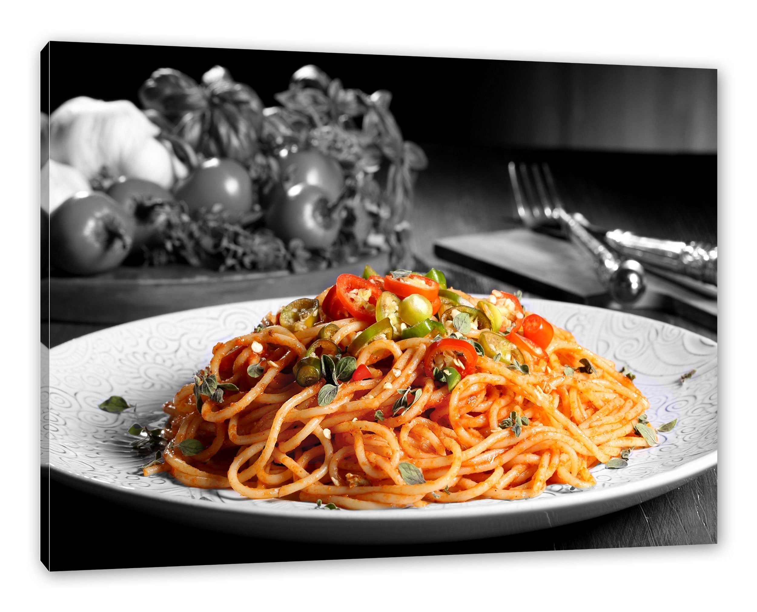 fertig inkl. Spaghetti Leinwandbild schmackhafte Pixxprint bespannt, schmackhafte Zackenaufhänger Italia, Spaghetti Italia St), Leinwandbild (1