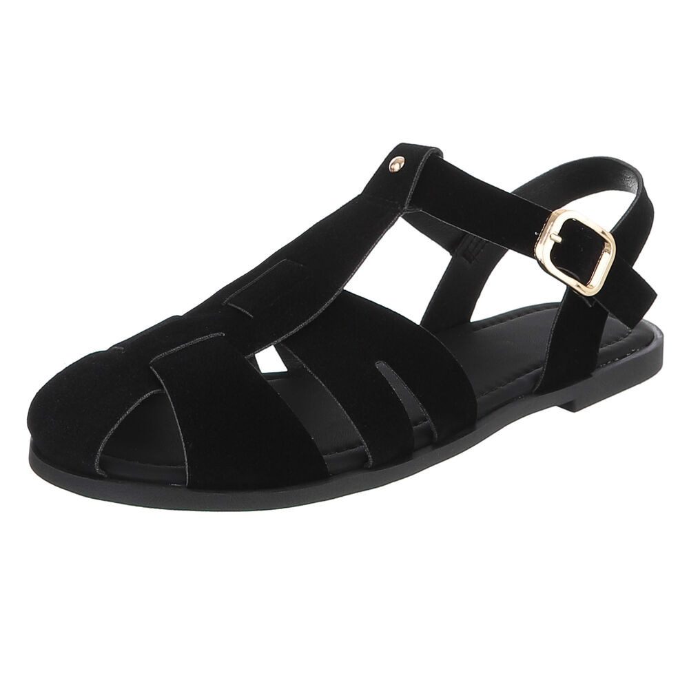 Ital-Design Damen Sandale mit Fersenriemen und Dornschließe Riemchensandalette (91971044) Blockabsatz Riemchensandalen in Schwarz