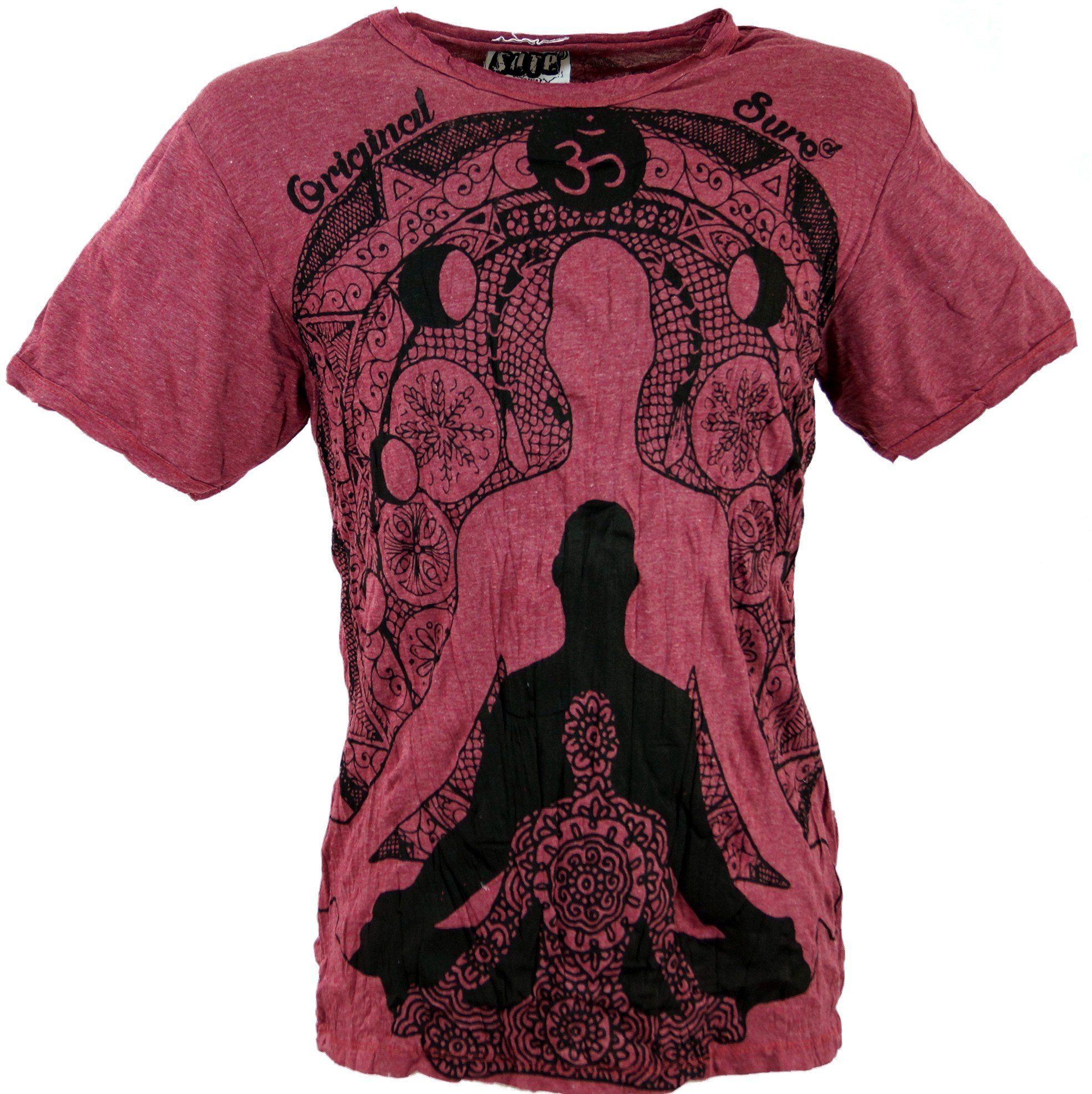Goa - Guru-Shop alternative Bekleidung Buddha Style, T-Shirt Festival, T-Shirt bordeaux Meditation Sure