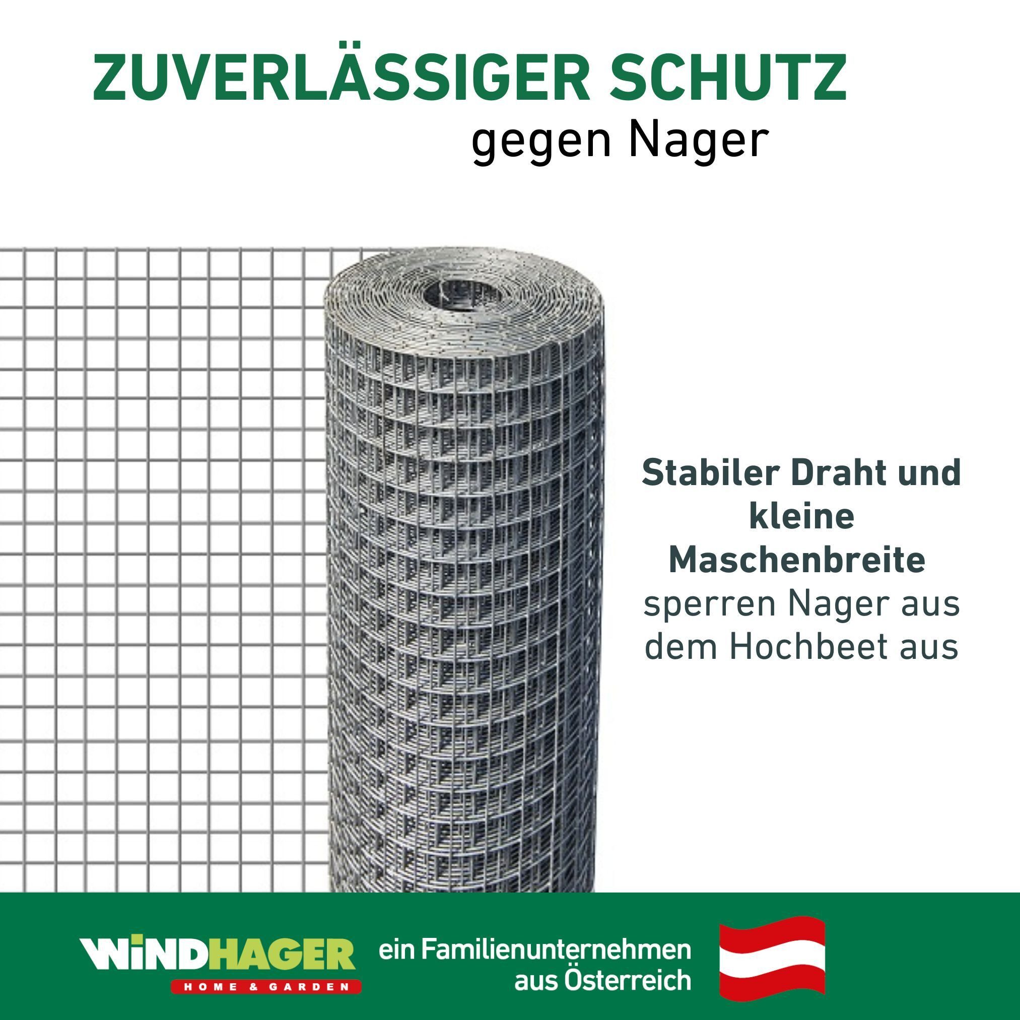 Windhager Mäusegitter für Hochbeete, Wühlmausschutz aus 0,55 mm Stahldraht, 210x110x0,5 cm, 1-St., zuverlässiger Schutz gegen Nager, Wühlmausgitter 2,1 x 1,1 m