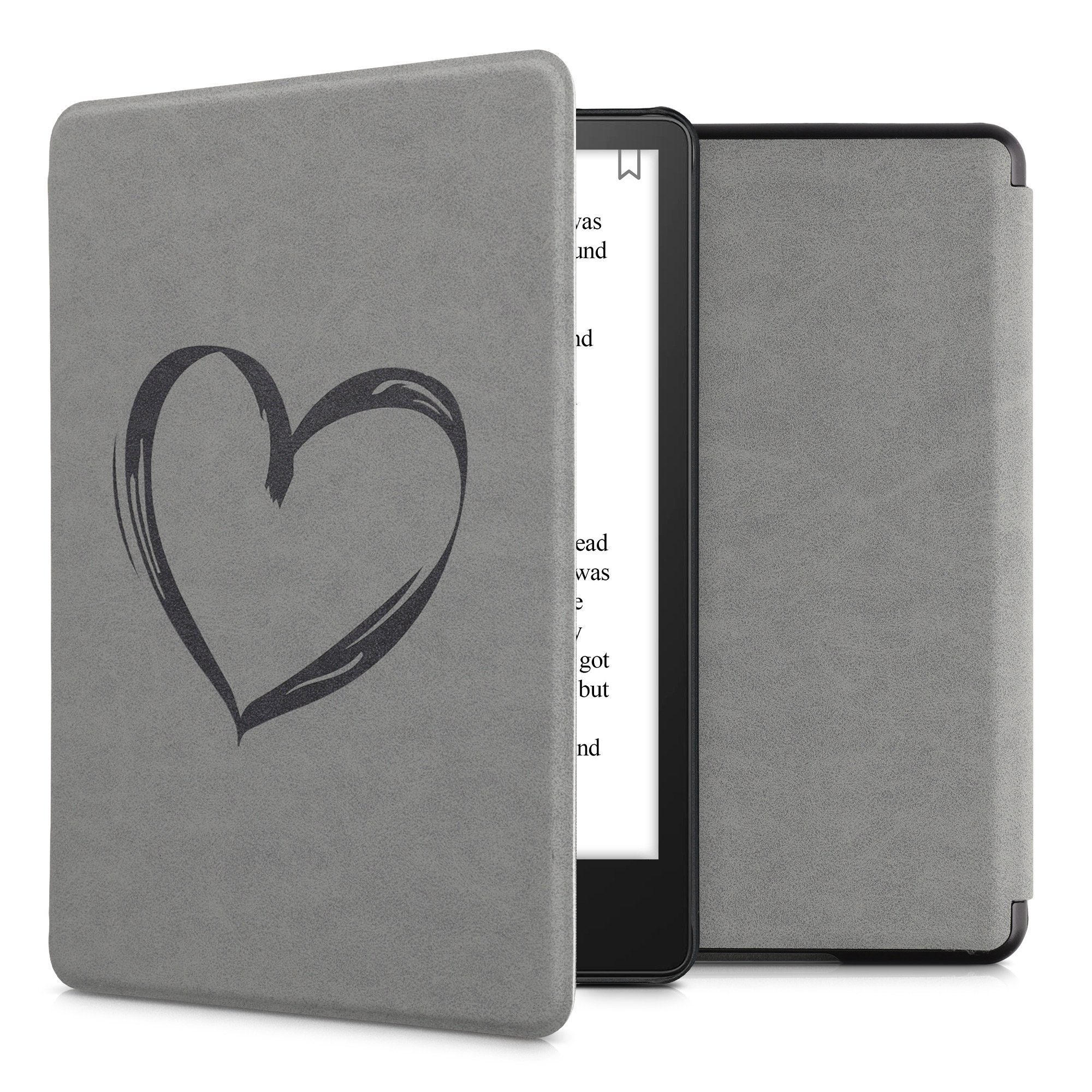 kwmobile E-Reader-Hülle Hülle für Amazon Kindle Paperwhite 11. Generation 2021, Kunstleder eReader Schutzhülle - Case Cover Herz Brush Design