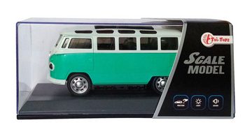 Modellbus RETRO BUS in Vitrine Modell mit Licht Sound Friktionsantrieb 15cm Modellbus Modellauto Auto Kinder Geschenk 28 (Grün)