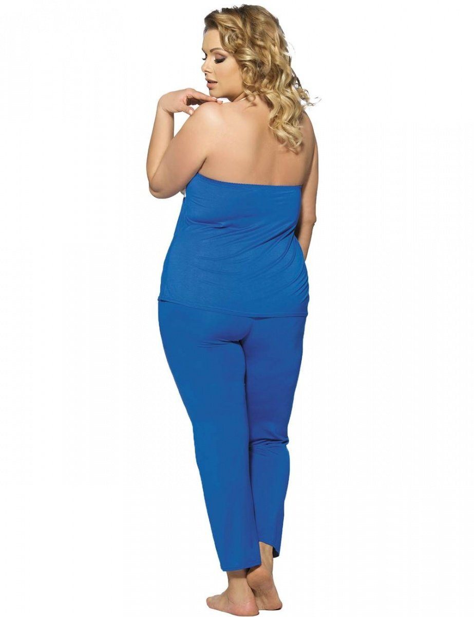 Lau-Fashion Pyjama Schlafanzug Blau Neckholder Anzug L/XL Hosen Big Pyjama Fit Size Slim