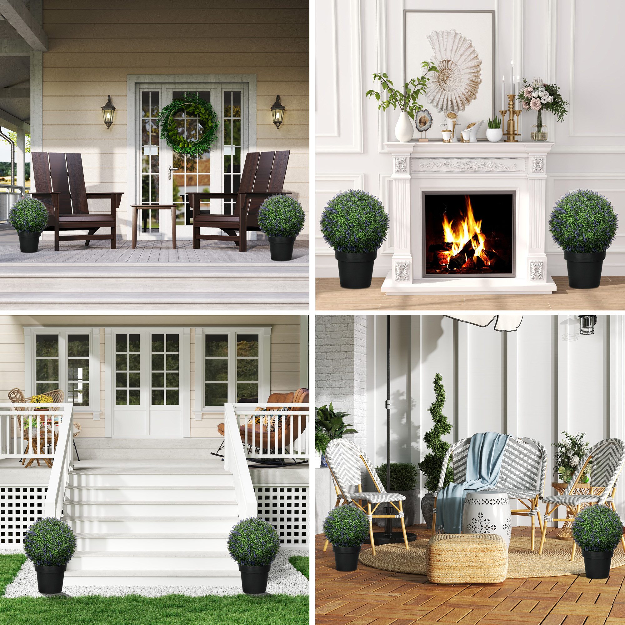 Kunstpflanze 2er-Set, 42 cm, in Kugelform Lavendel, HOMCOM, Höhe 42 cm, für Zuhause, Büro, Flur, Garten, Violett+Grün