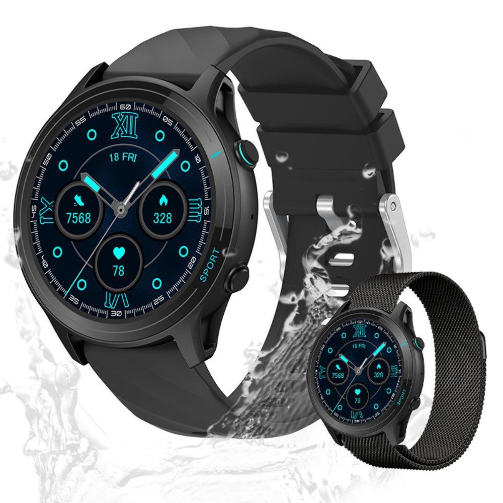 Valdus Herren's & Damen's IP68 Wasserdicht Fitness-Tracker Telefonfunktion Smartwatch (3,86 cm/1,52 Zoll, Android/iOS), mit austauschbarem weichem Mesharmband, - 390 mAh Akku SPO2, Herzfrequenzsensor, Schlafmonitor & Schrittzähler