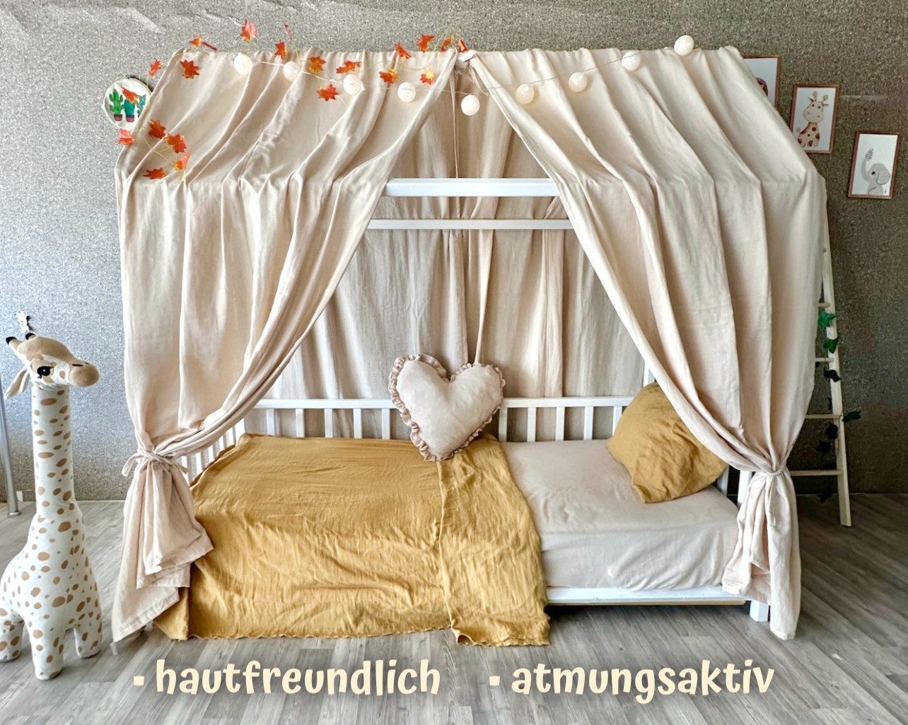 Baby Fancyroom Betthimmel Betthimmel beige Musselin Hausbett Kinderbett 320 günstig online kaufen