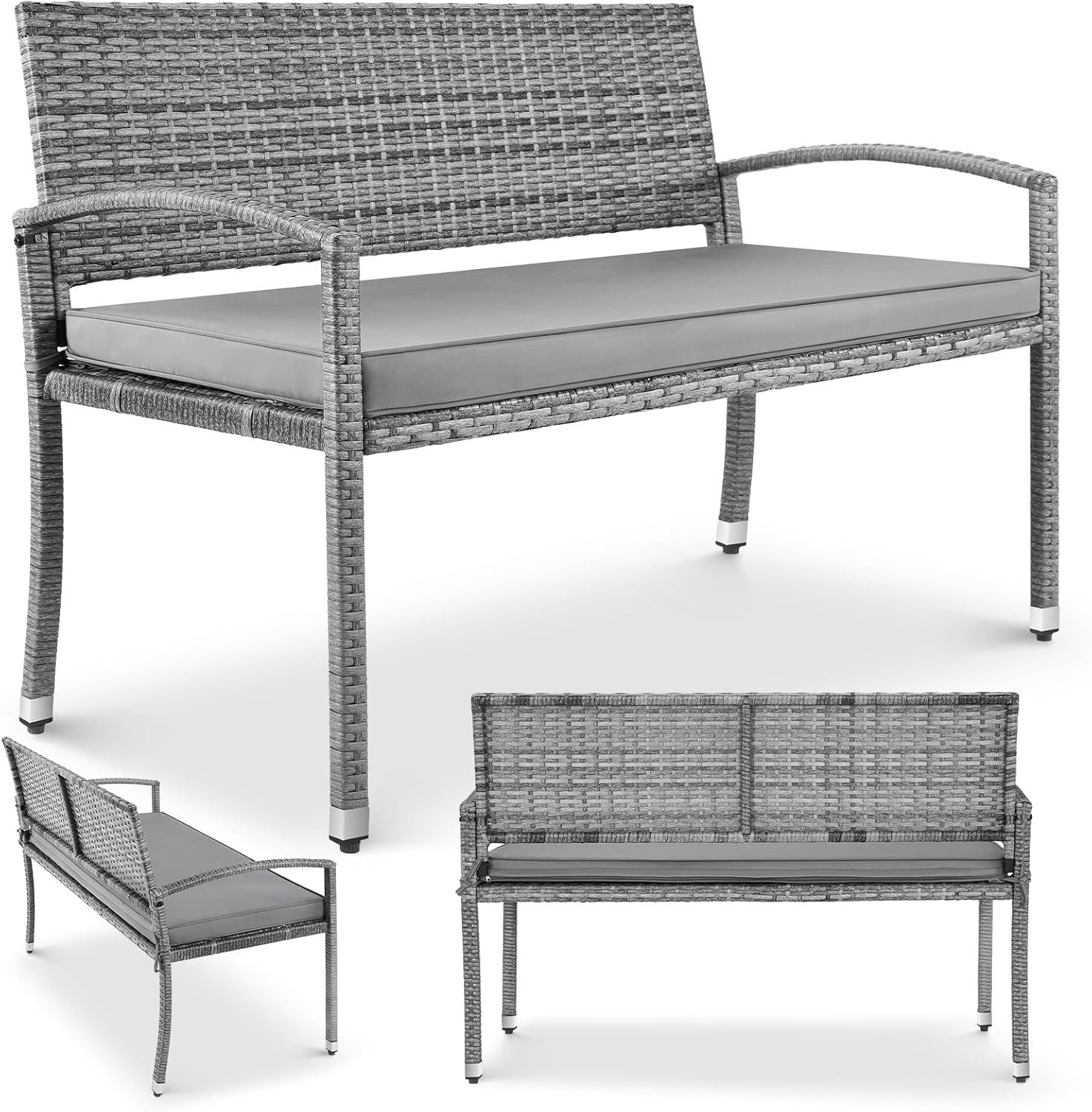 TLGREEN Gartenbank 2-Sitzer Rattan-Sofa mit Kissen (Komfortable Gartenlouge aus Wettersicherem PE-Rattan, Stabiler Metallrahmen, Terrassenmöbel Set für Außenbereich), Outdoor Sofa für Garten/Terrasse/Balkon