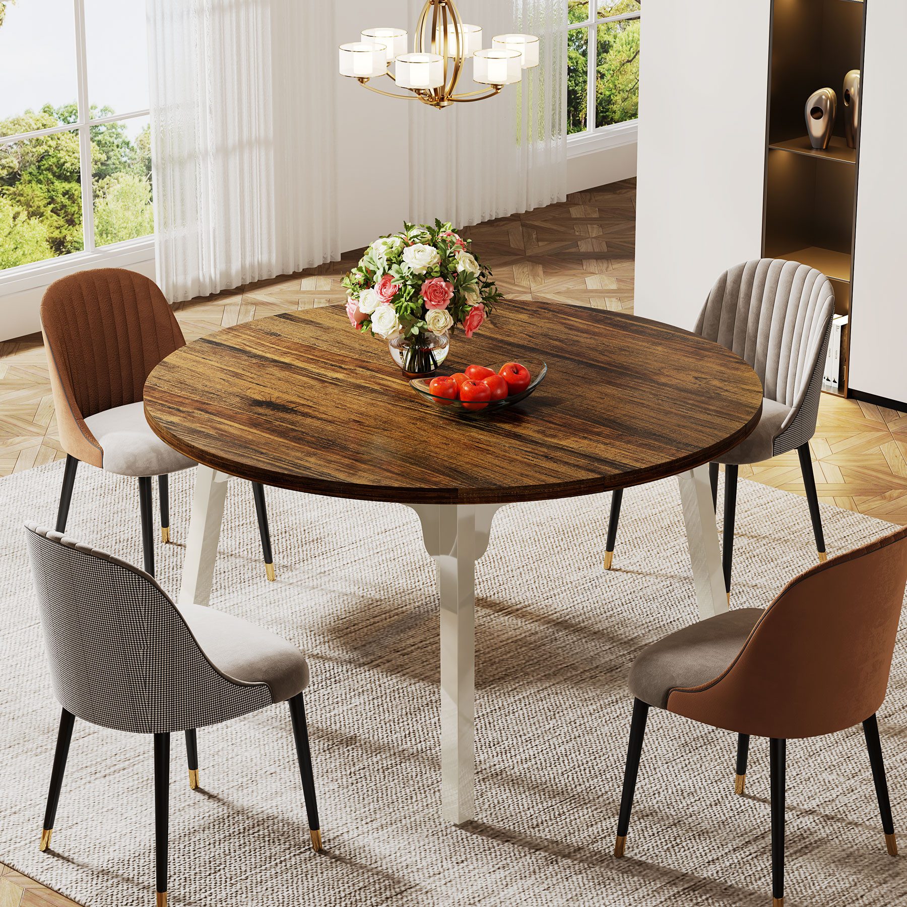 Tribesigns Esstisch Runder Tisch holz für 4-6 Personen, 120CM
